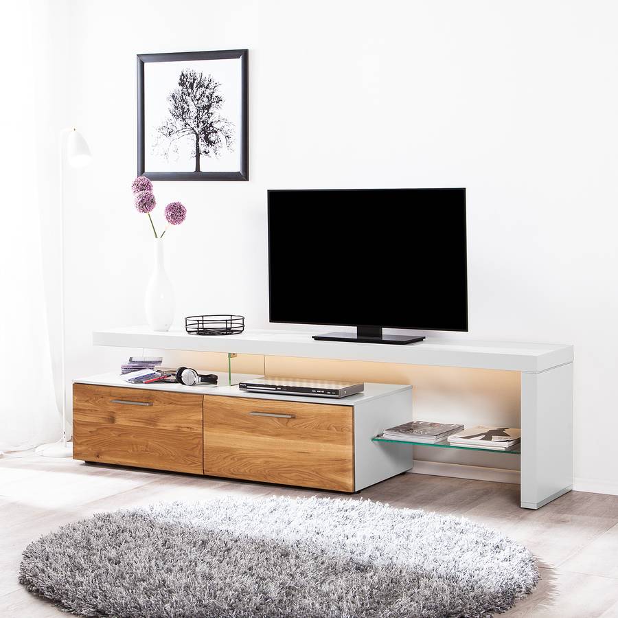 I NoueuxBlancAvec Chêne À Droite Éclairage Alignement Meuble Tv Solano CrdtshQ