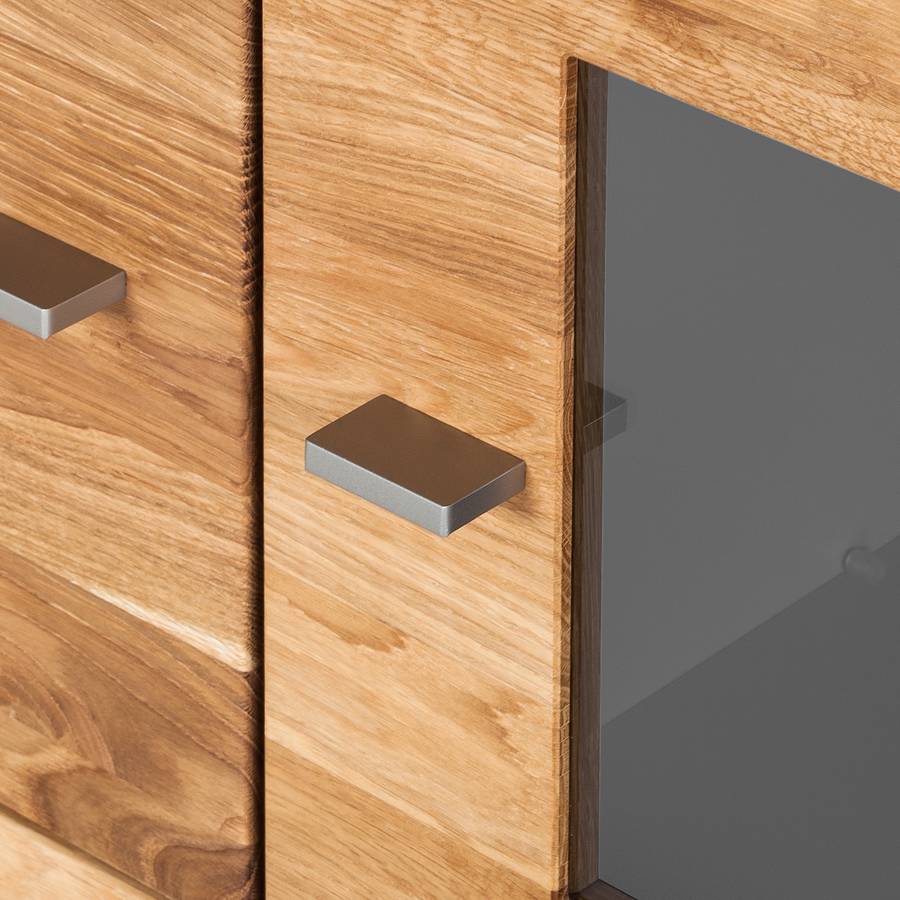 Éclairage Bois ÉlémentsPartiellement Platine Chêne Solano Sans NoueuxGris En Gauche Verre Tv Porte Massif 3 Meuble À KcJl1TF3