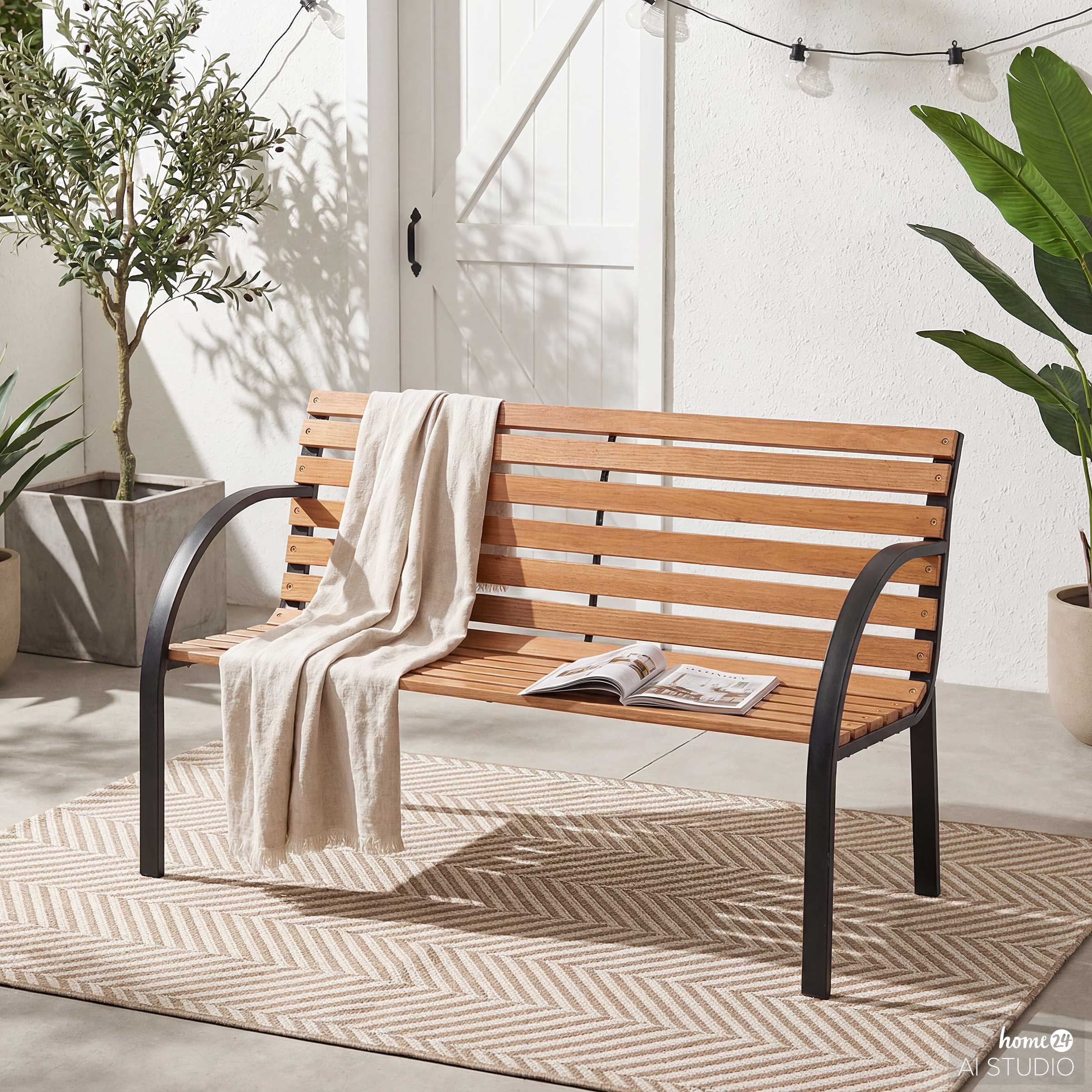 Panca Da Giardino COSIEST In Stile Tronco – MgO Color Rovere Chiaro – 122 Cm – Rustica E Resistente Per Patio E Prato - 2