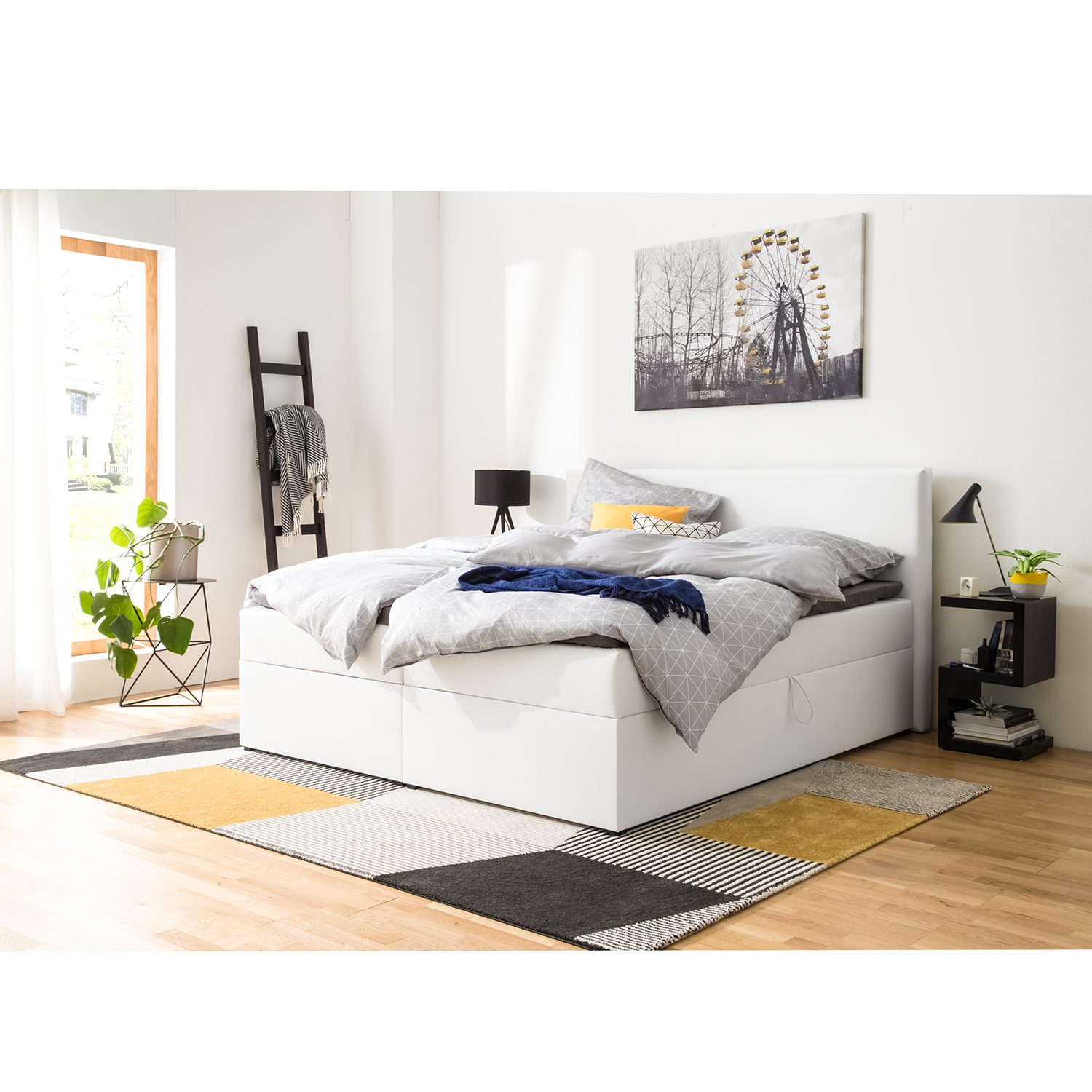 home24 Polsterbett KiYDOO V 160x200 cm Kunstleder Weiß mit Bettkästen/Matratze/Kaltschaumtopper