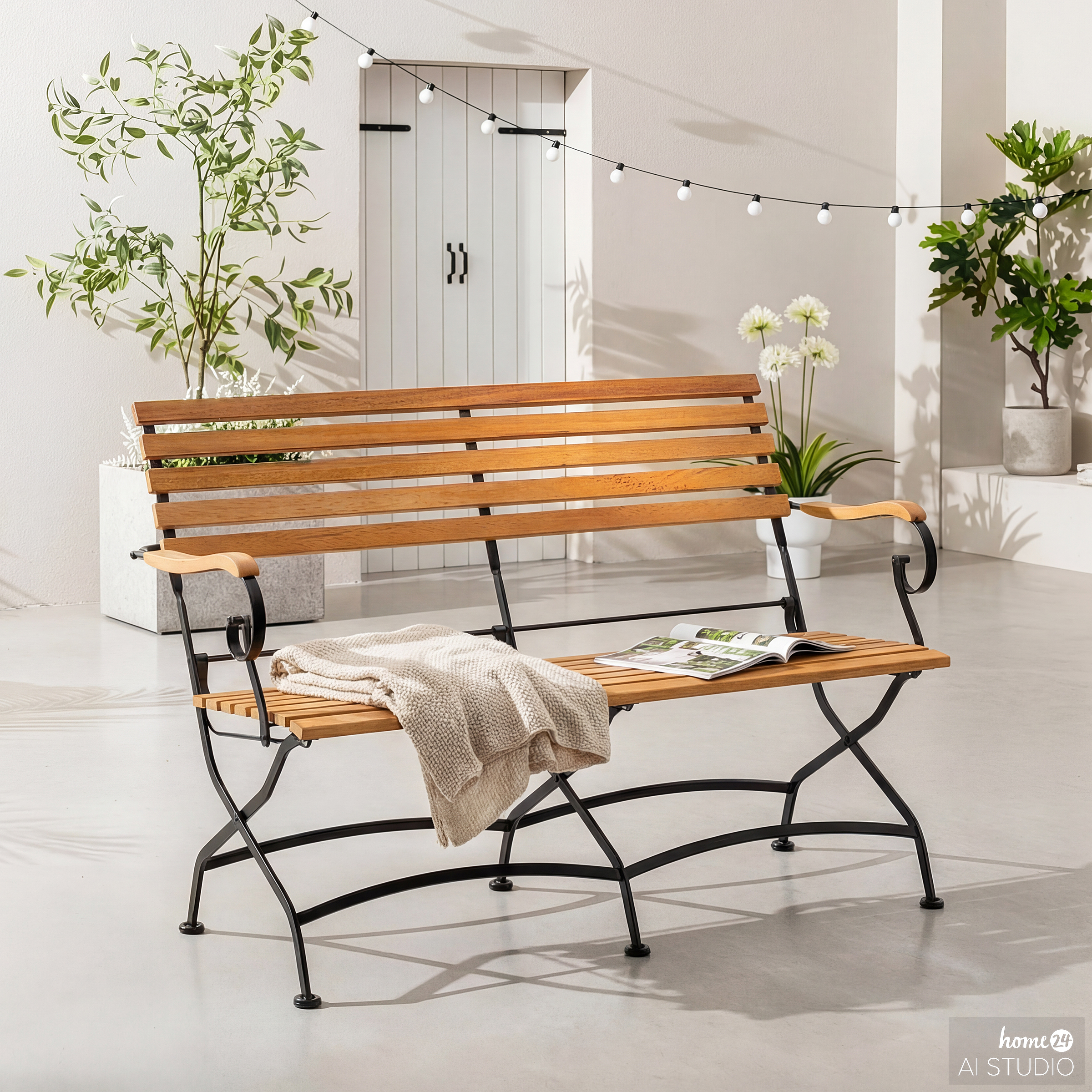 REKORD Tuinbank 170 x 56 x 75 cm Robuuste Parkbank van Metaal en Hout Met Rugleuning Weerbestendige Buitenbank Bank voor Tuin Terras Balkon Voortuin SPLIT Mahonie