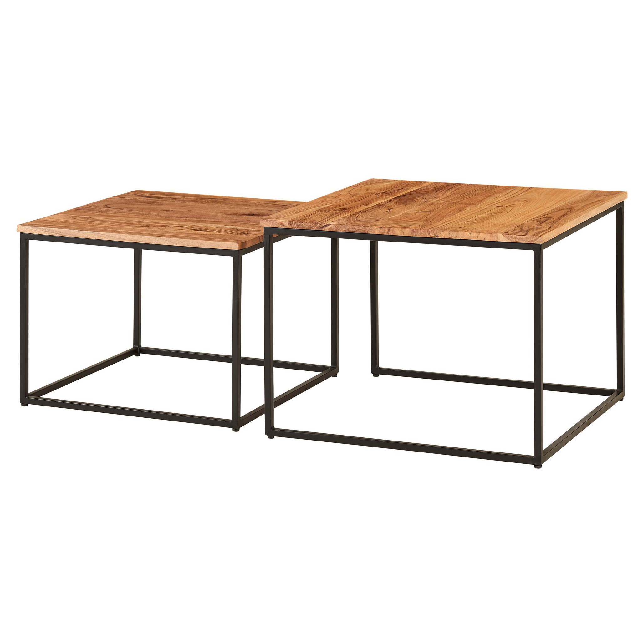 FineBuy Tavolini da Soggiorno Legno Massello Metallo Tavoli per Salotto Marrone | Set di Tavolino Basso Industrial | Tavolinetti da caffè Rotondi