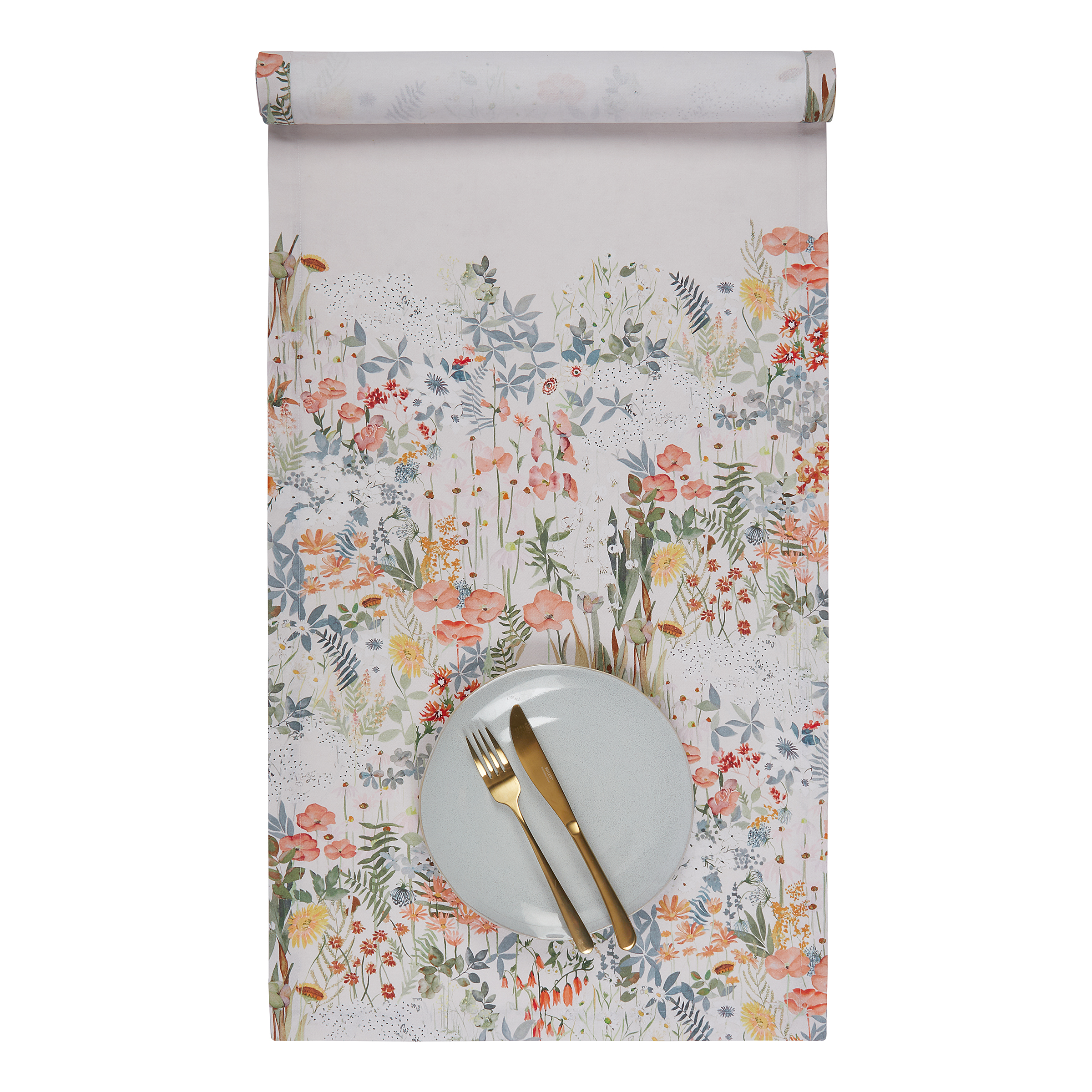 Chemin De Table Home & You - Rectangulaire Blanc Motif Floral - Polyester
