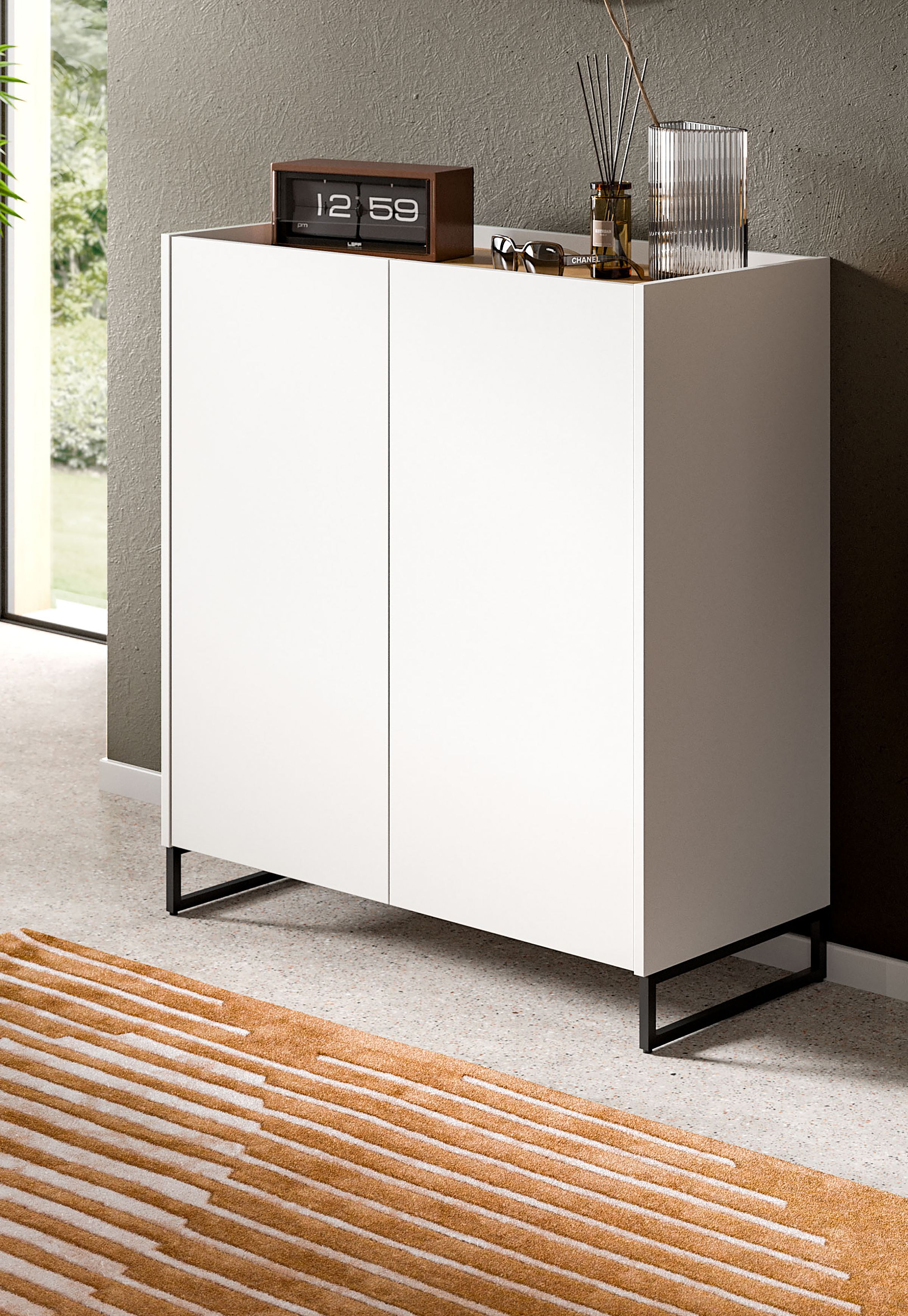 Armoire à chaussures inclinable Elvas 89 x 95,5 x 27 cm, caisson en blanc mat, façade en Noir mat Armoire à chaussures inclinable Elvas 89 x 95,5 x 27 cm, caisson en blanc mat, façade en Noir mat