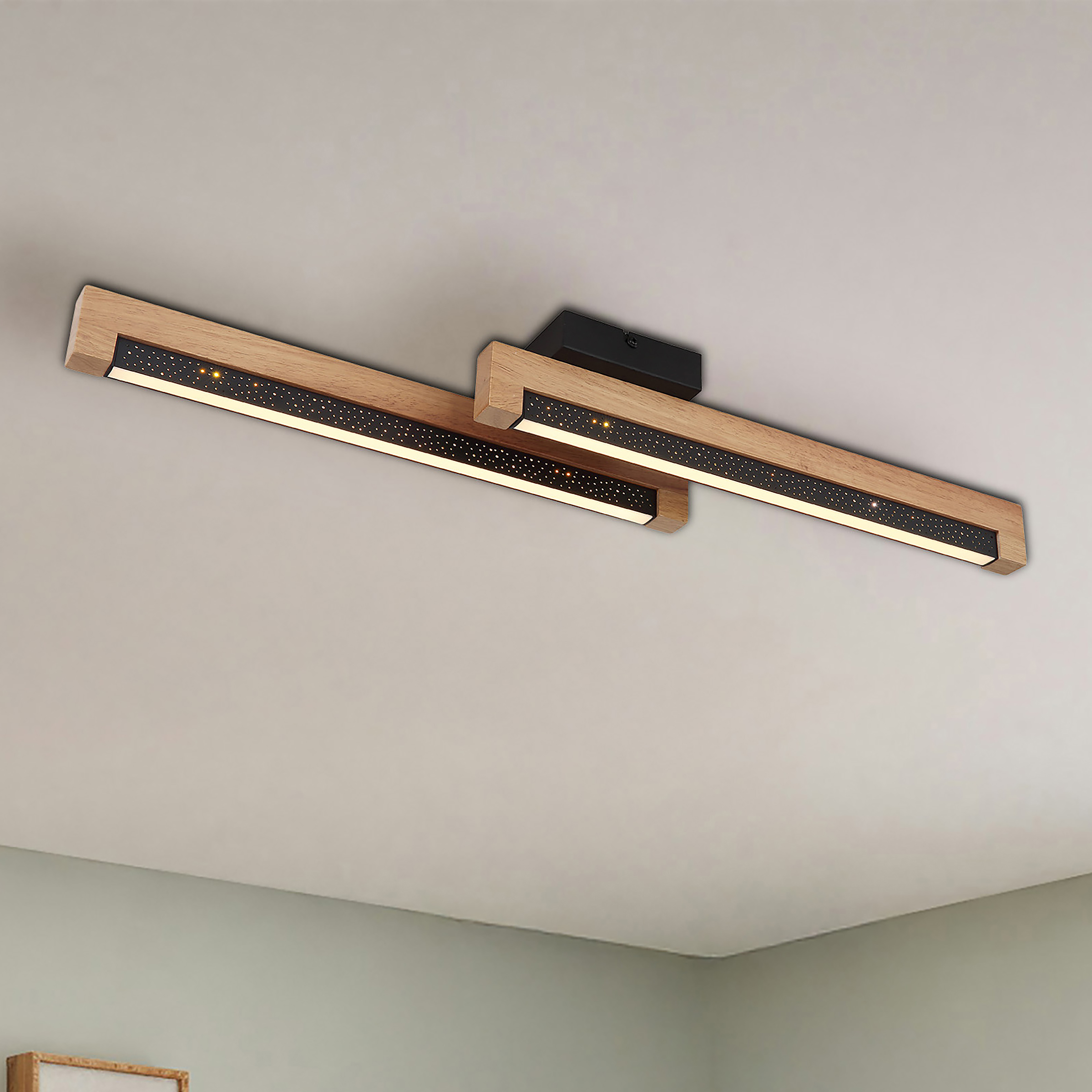 Hellux Kinderkamer Plafondlamp van Hout | Plafondlampen voor Kinderen | Hanglamp 70x29x32cm voor Babykamer | Vliegtuiglamp E27 Zonder Lamp (Blauw