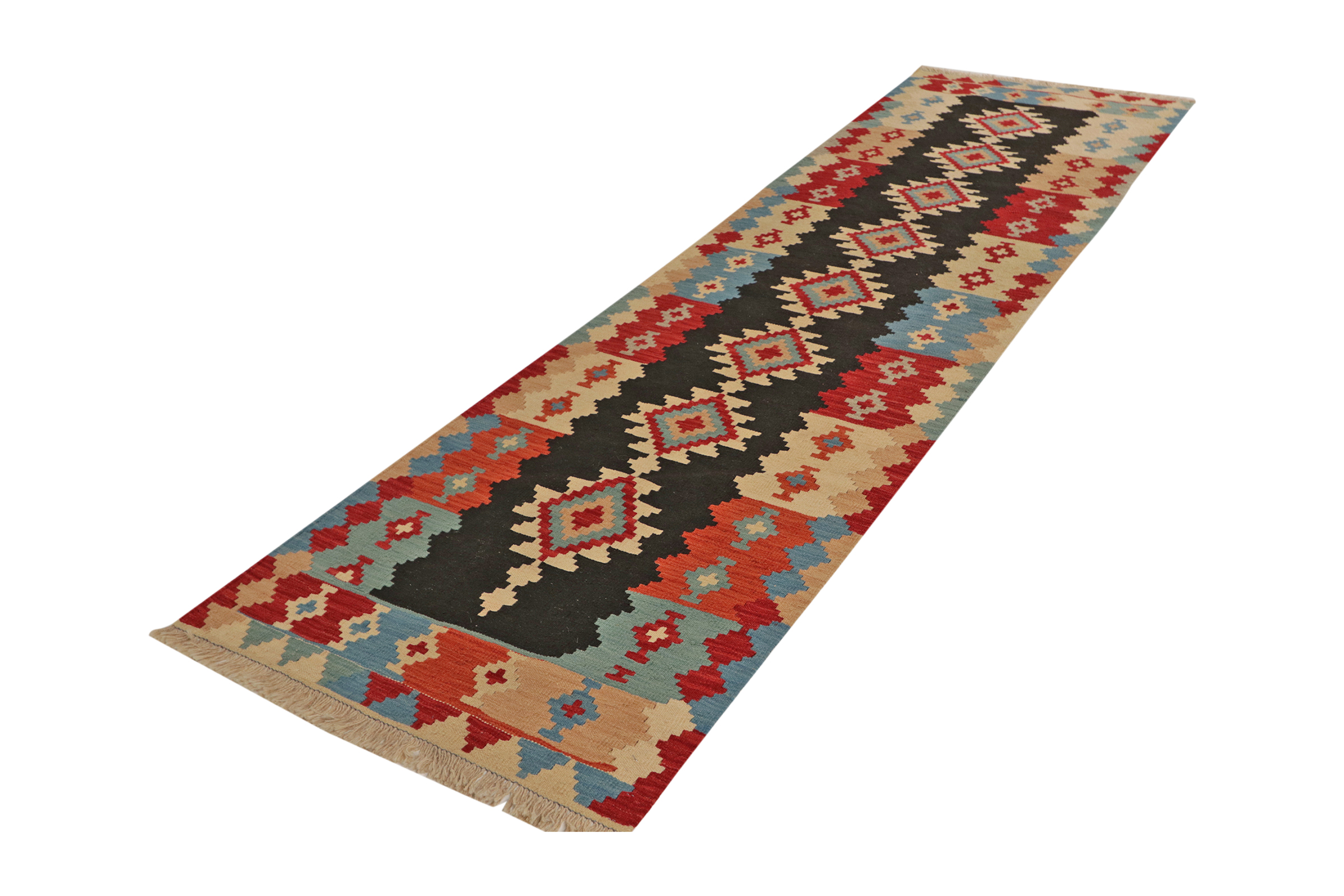 Grand Tapis Kelim Ghashgai Tissé Main - Laine Et Coton - 238x154 Cm - Motif Persan