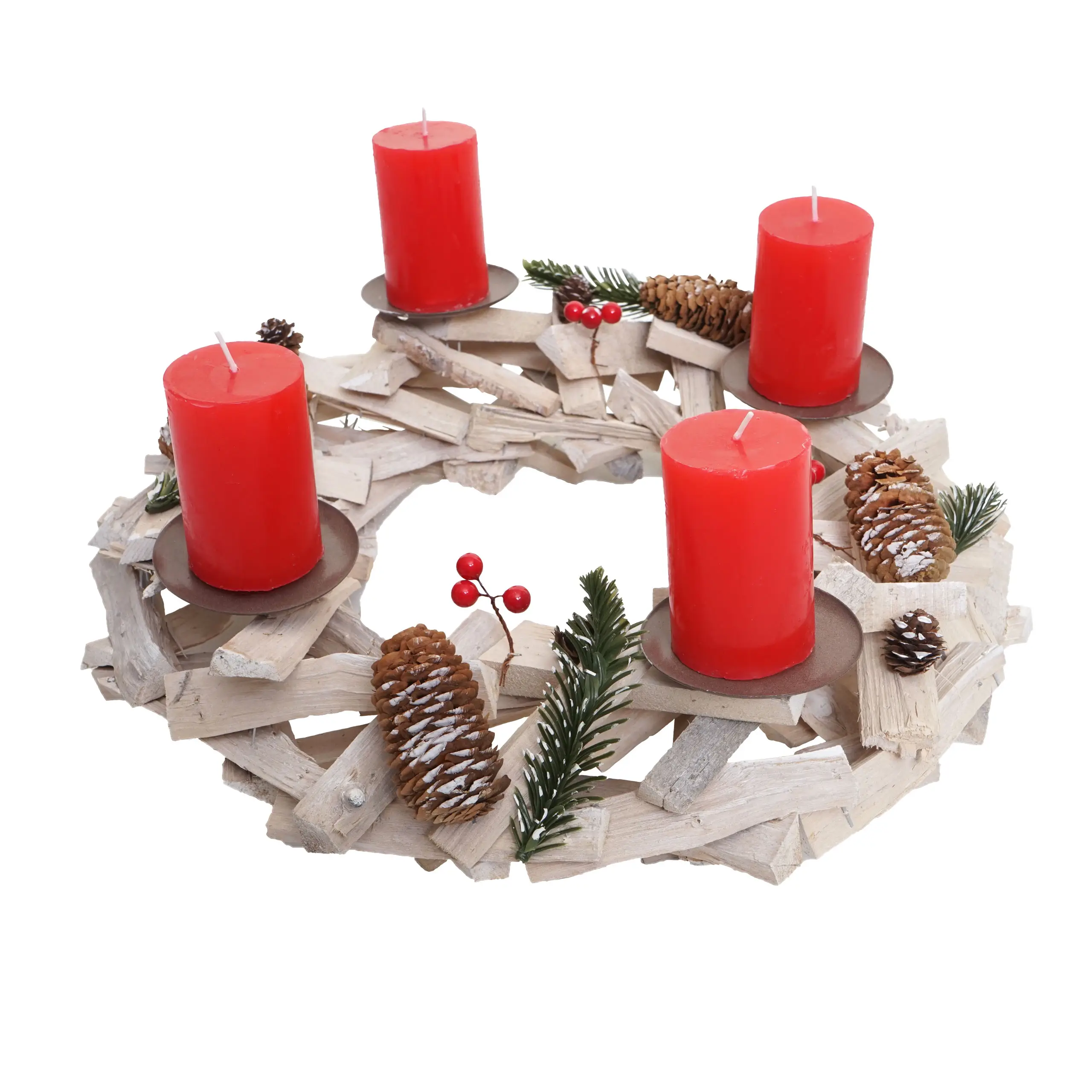 Holz rot Adventskranz Kerzen rund