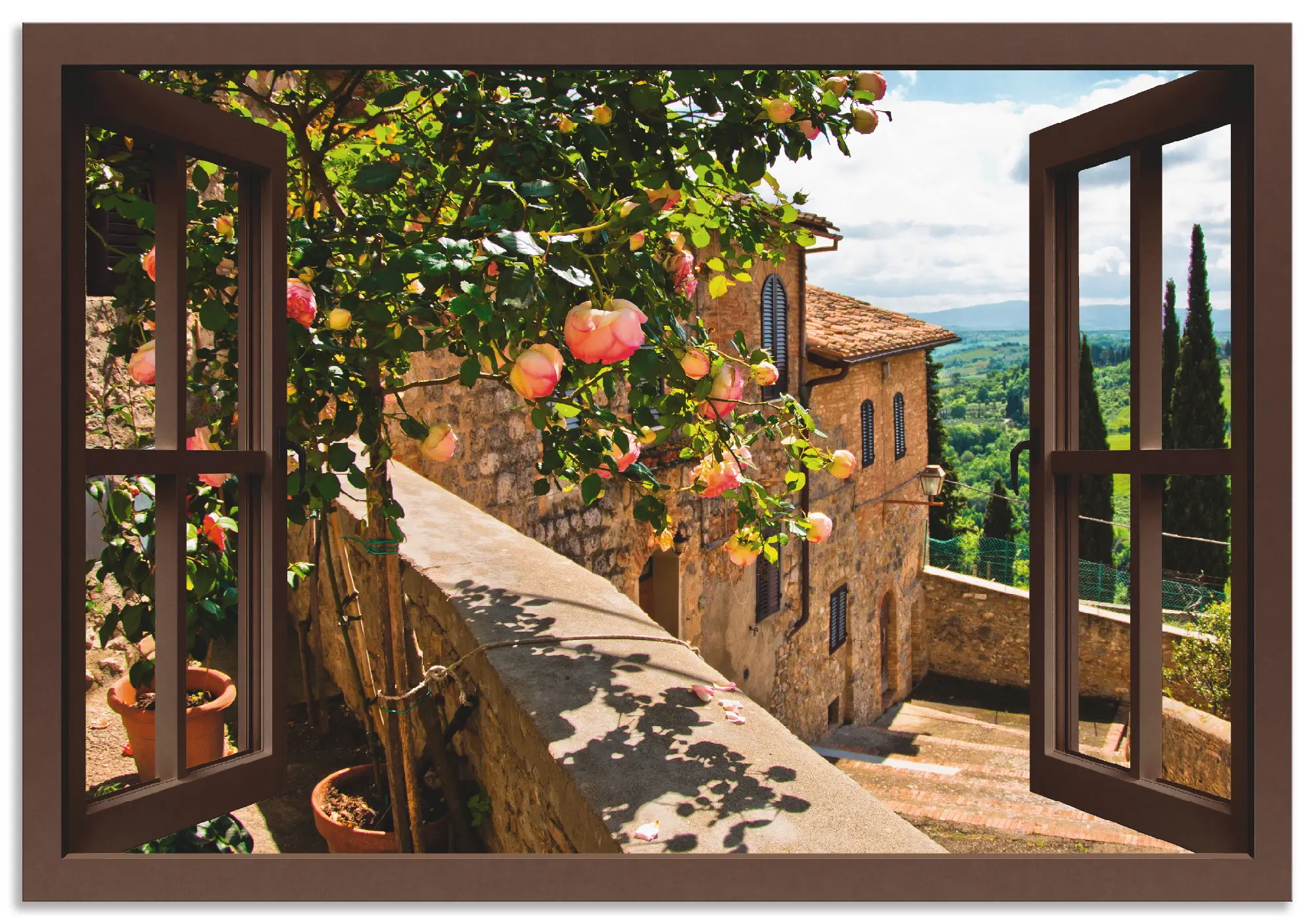 Rosen auf Alubild Toskana Balkon