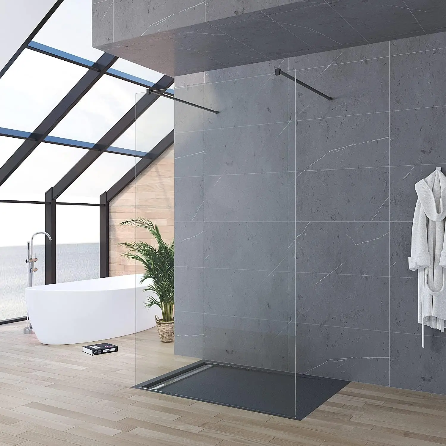 Dusche Walk-In GWALAS schwarz NANO