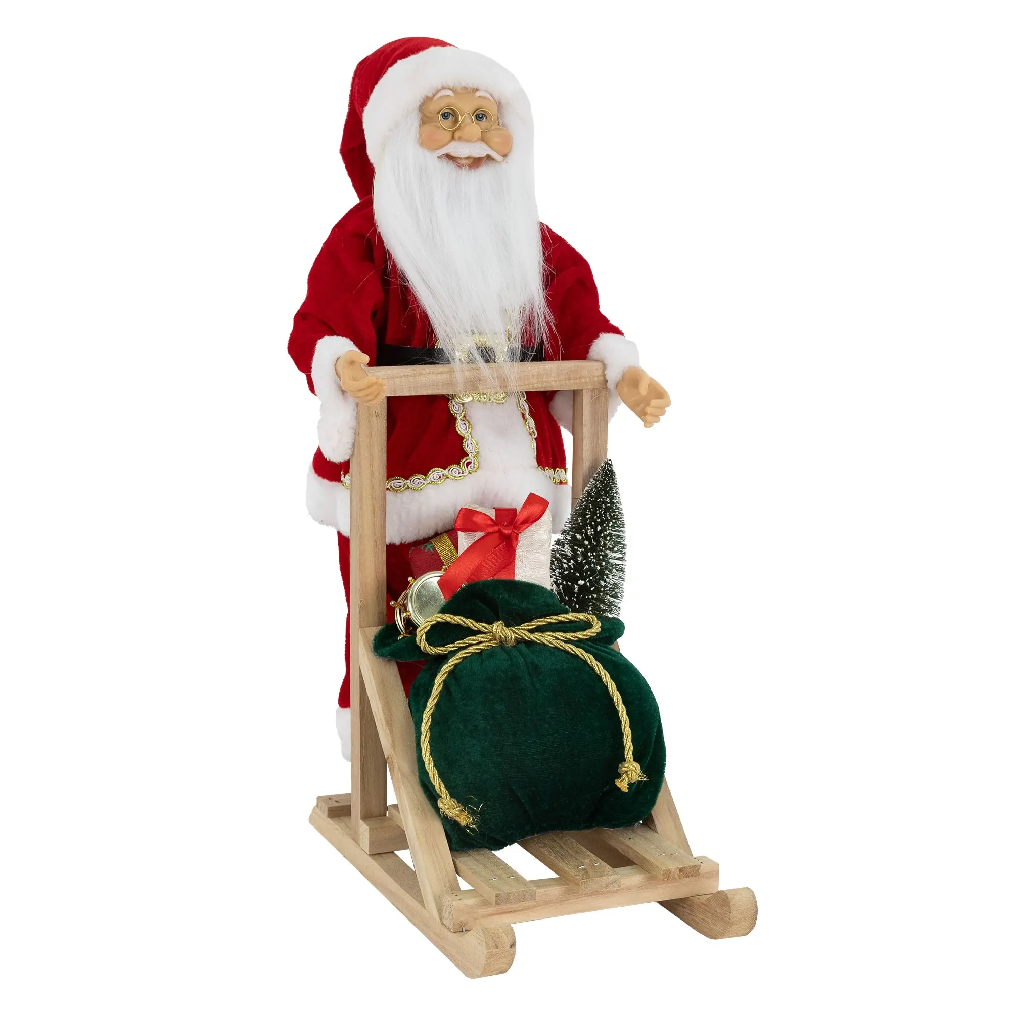 Weihnachtsmann Figur mit Holzschlitten