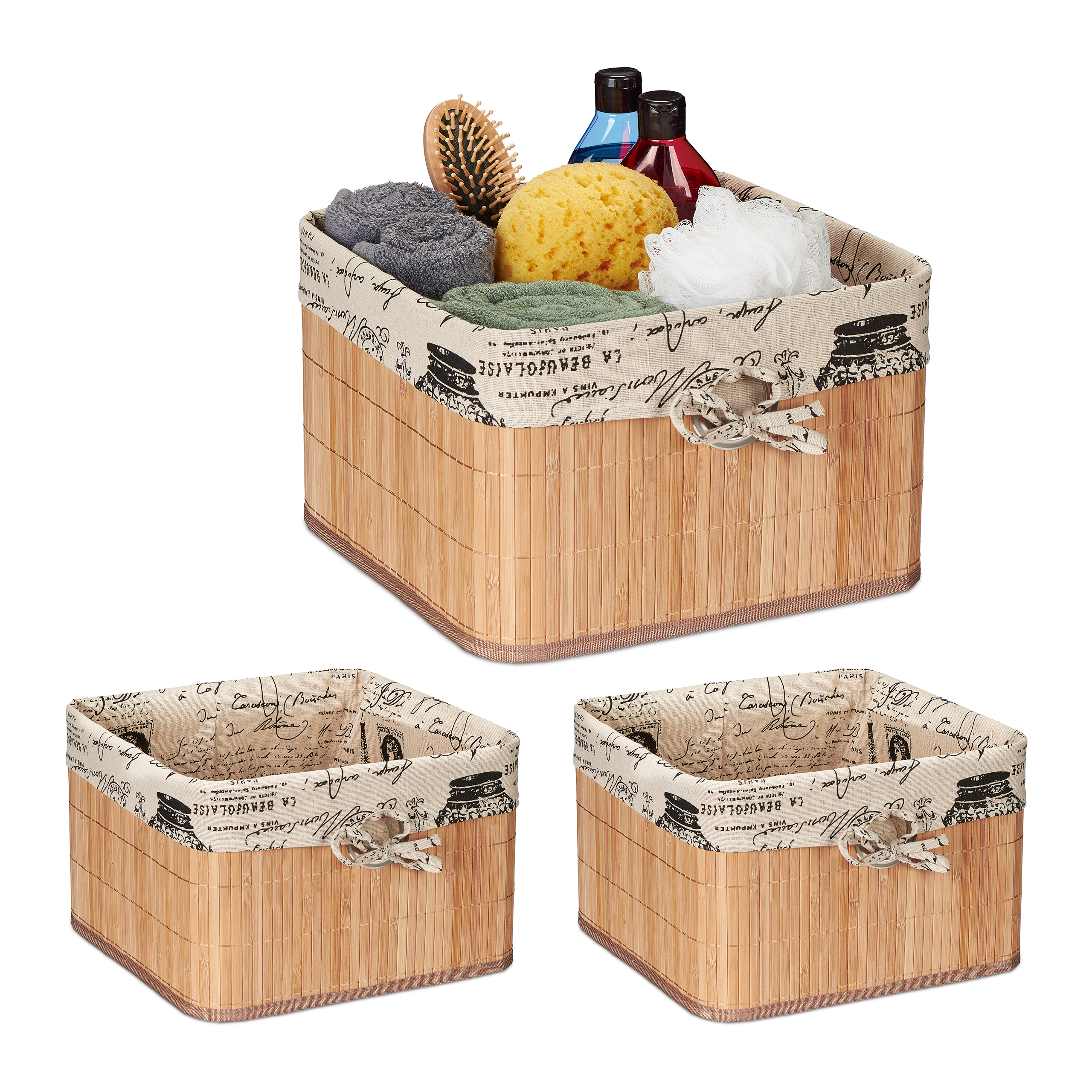 Lot De 5 Caisses De Rangement En Bambou Relaxdays - Organiseurs Tiroirs Cuisine, Bureau Et Salle De Bain