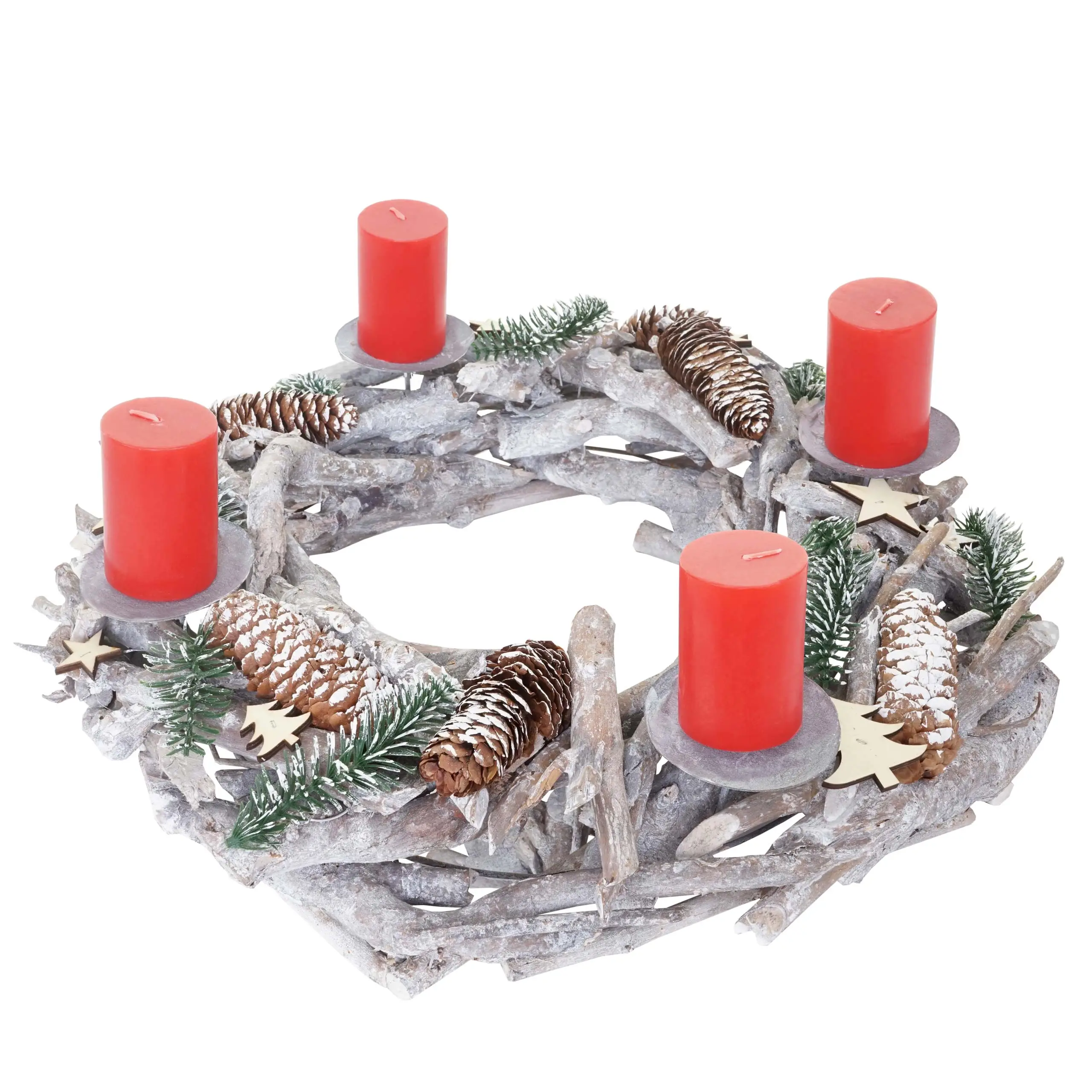 Holz Kerzen rund XXL rot Adventskranz
