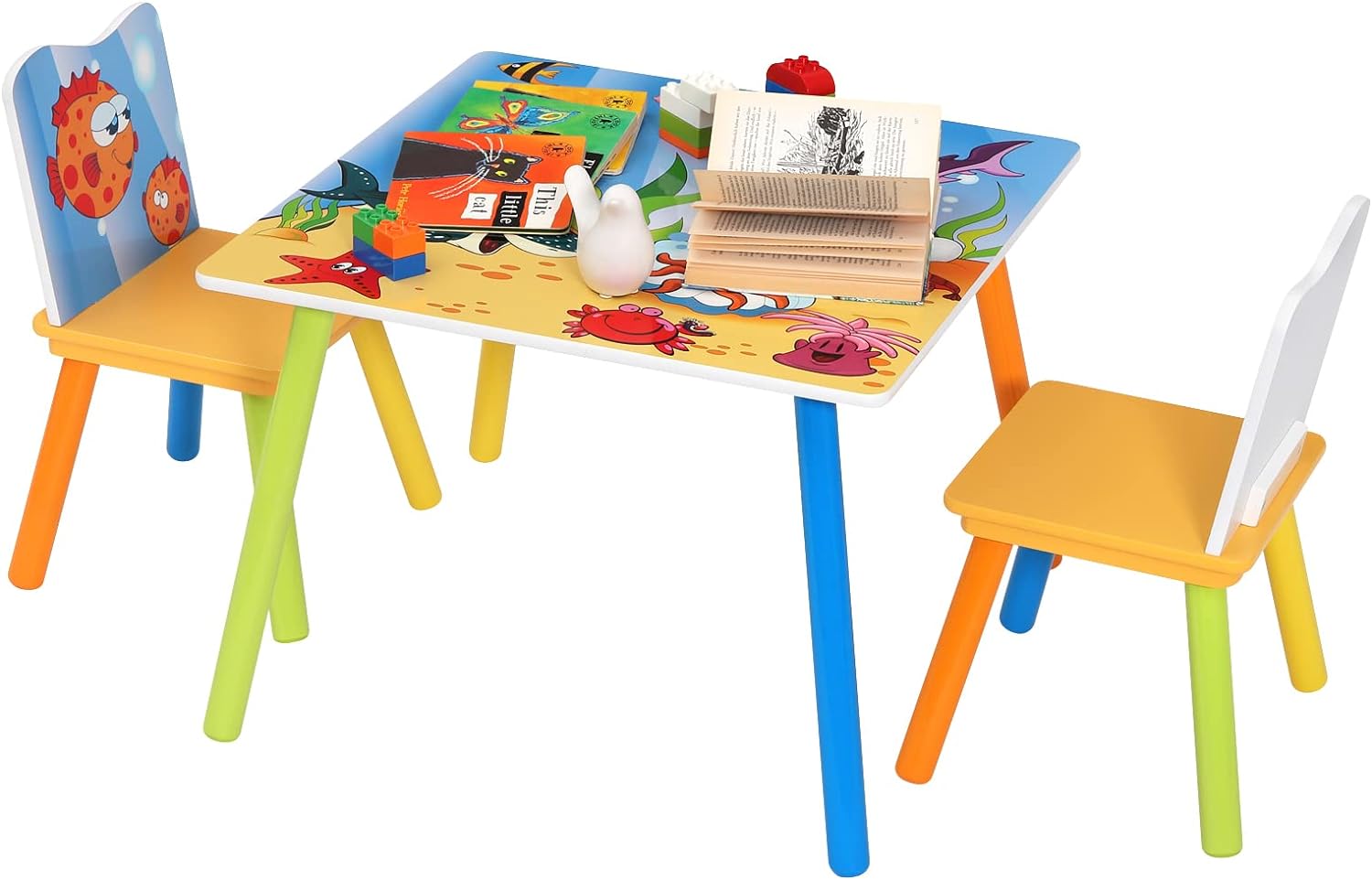 Kindertisch mit 2 Stühlen, Kindersitzgruppe Höhenverstellbar, Tisch Stuhl Set DE Kindertisch mit 2 Stühlen, Kindersitzgruppe Höhenverstellbar, Tisch Stuhl Set DE