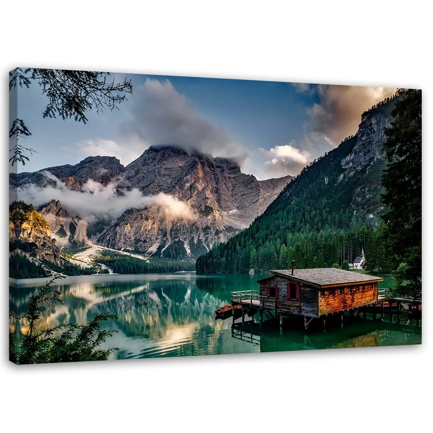 Wandbild H眉tte am Gebirgssee Dolomiten