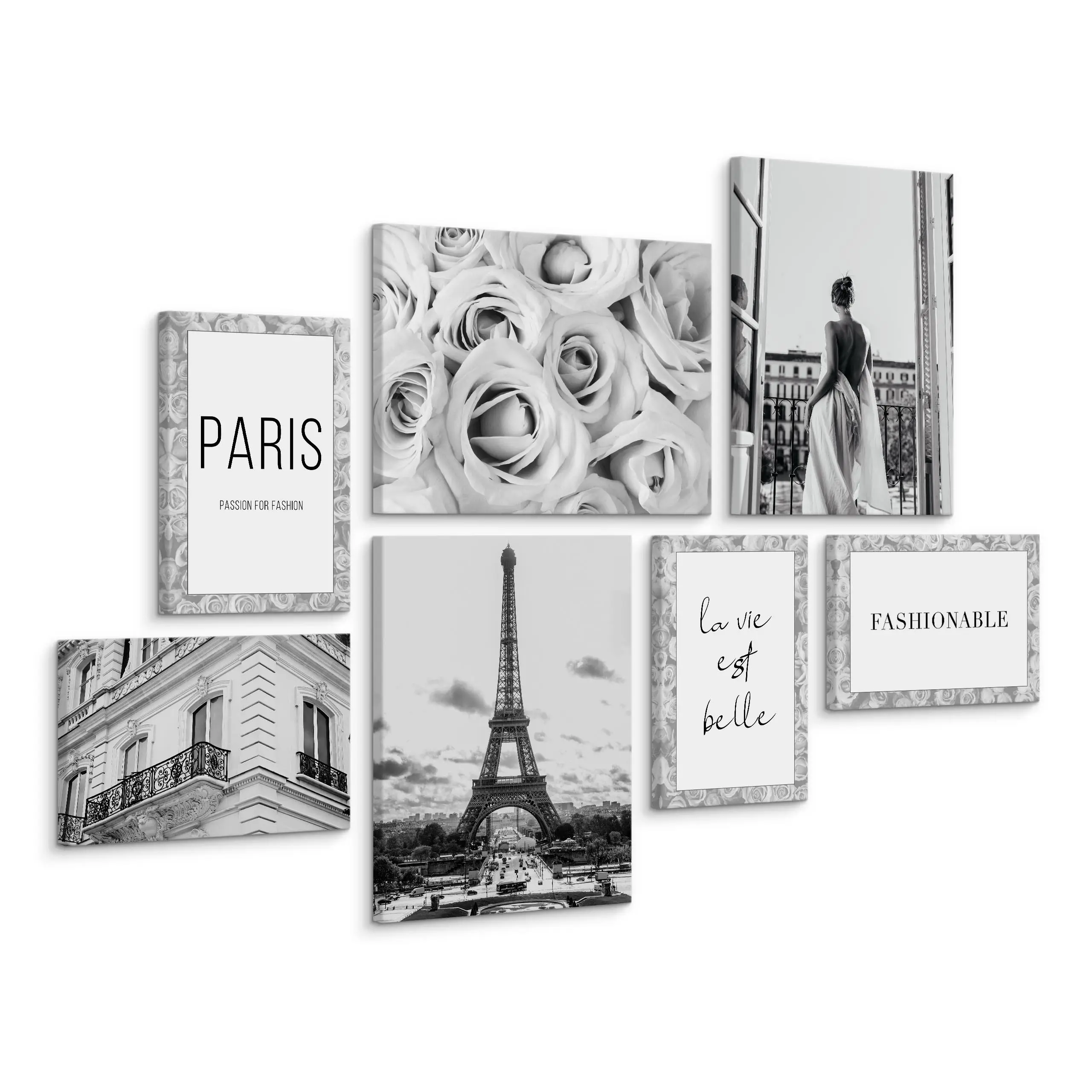Leinwandbilder Set Paris Blumen Zitate