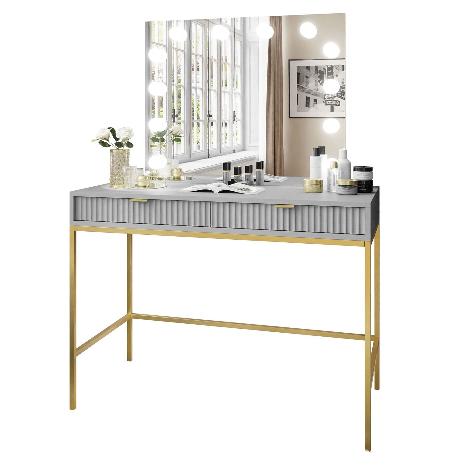 Goldenes Schminktisch-Tablett — Rund, Mit Verspiegelter Glasplatte, 24 Cm Durchmesser, Für Badezimmer & Deko