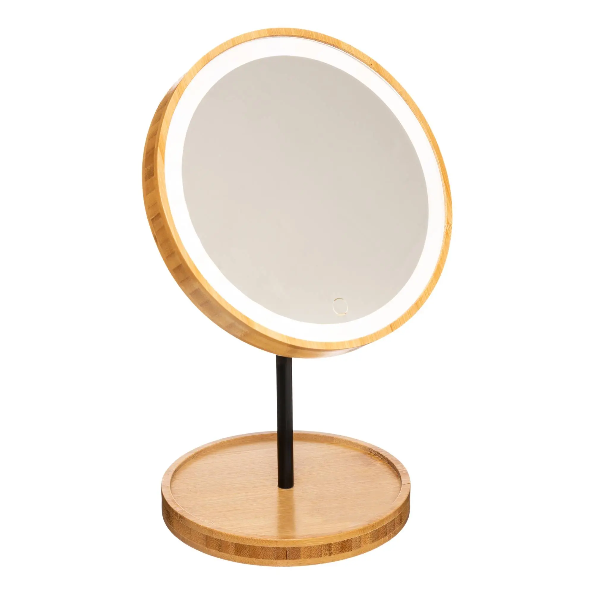 Bambus Kosmetikspiegel rund, LED,