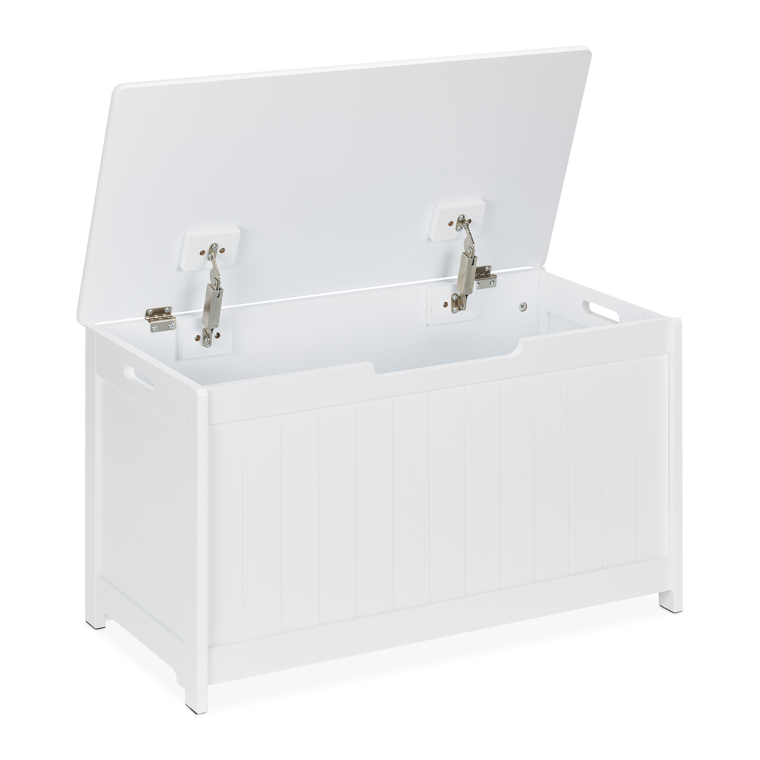 Banc De Rangement Enfant Blanc/nature - 55x57x31 Cm - Coffre à Jouets Avec Dossier Et Couvercle