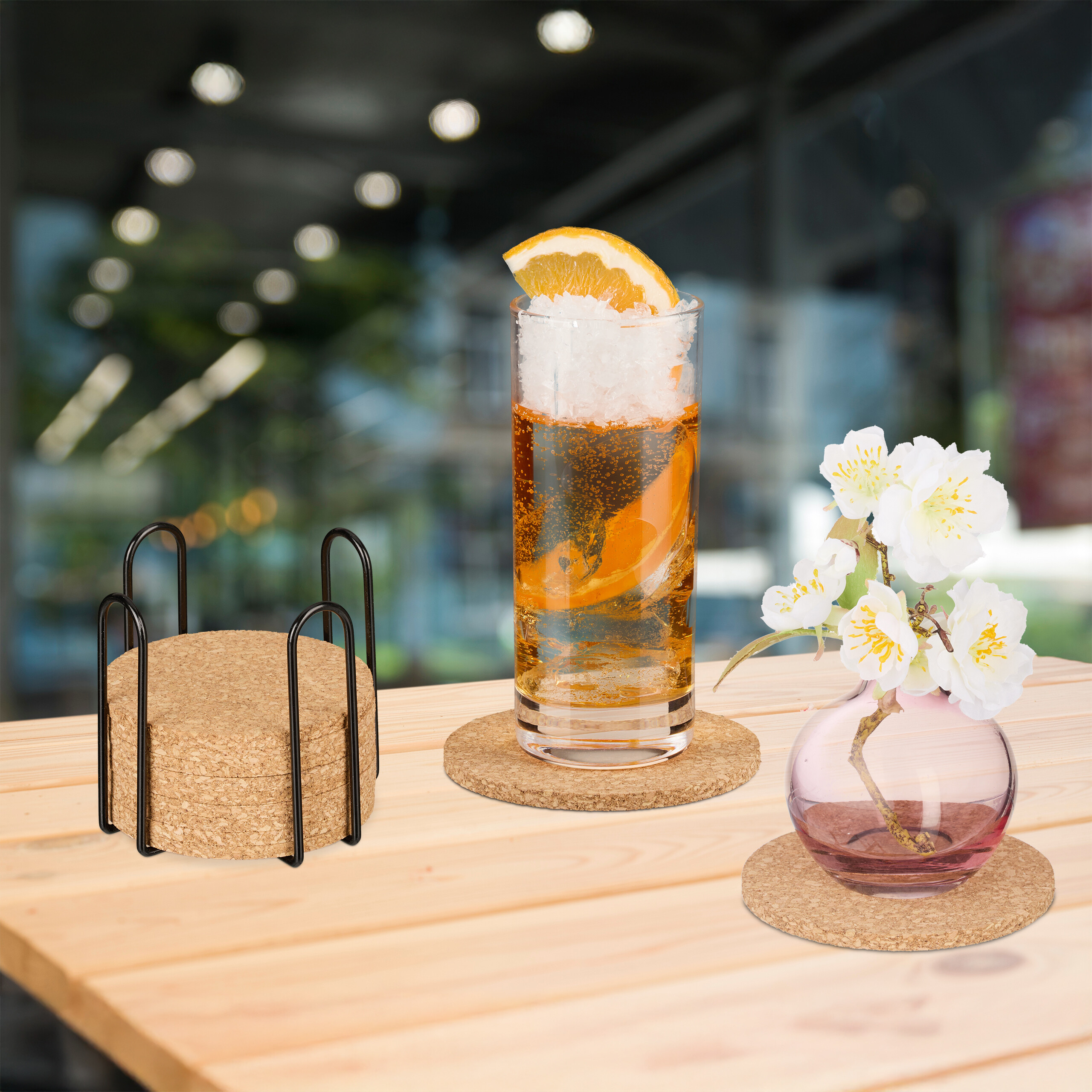 Santorini Lot De 4 Dessous De Verre Absorbants En Céramique Avec Base