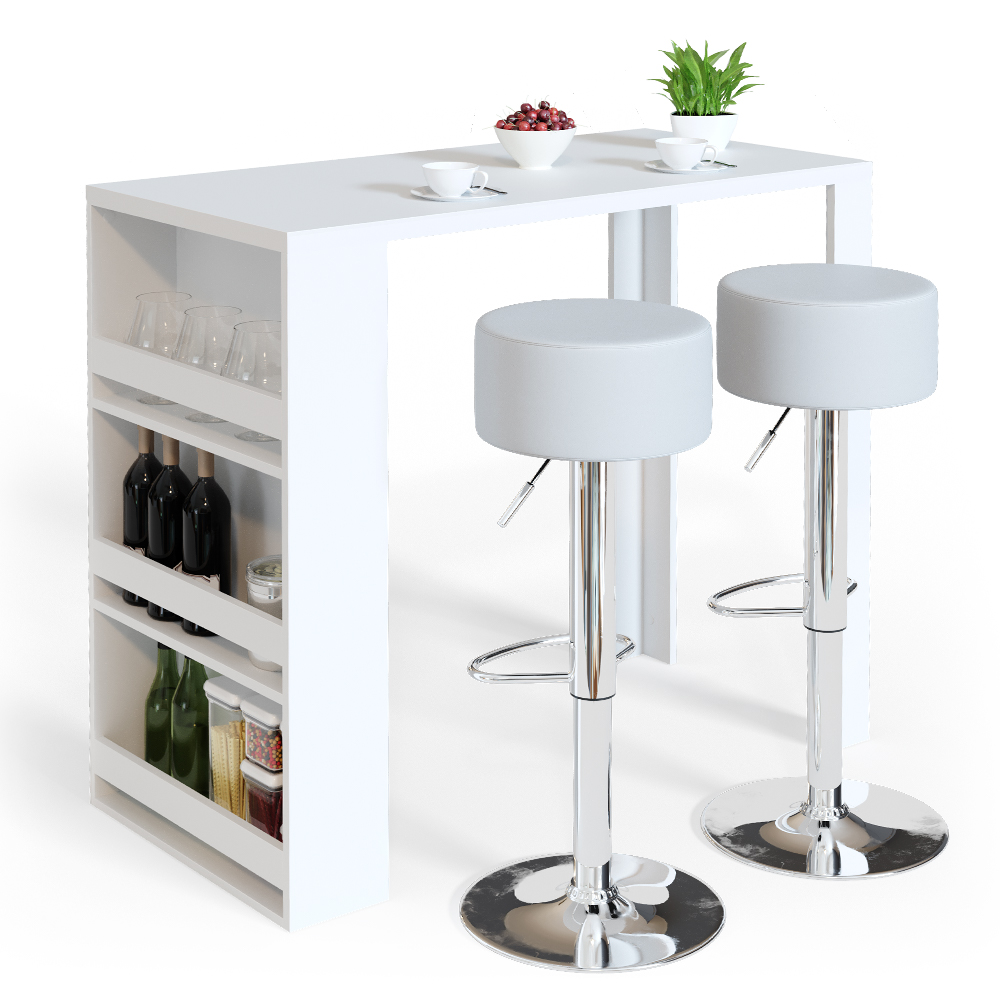 Vicco Table De Bar Repose Blanche 65x65cm - Table Haute Bistrot Avec Étagère Pour Cuisine Et Salle à Manger