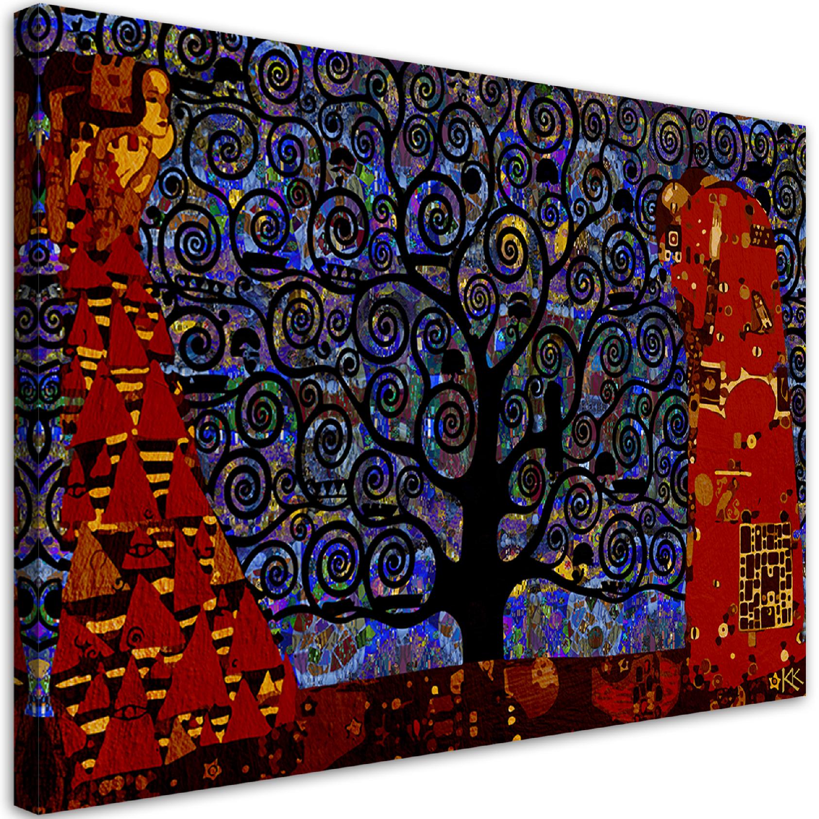 Runa Art Quadro Gustav Klimt Albero Della Vita - Tela Non Tessuta 100x40 Cm - XXL Made In Germany, Pronto Da Appendere