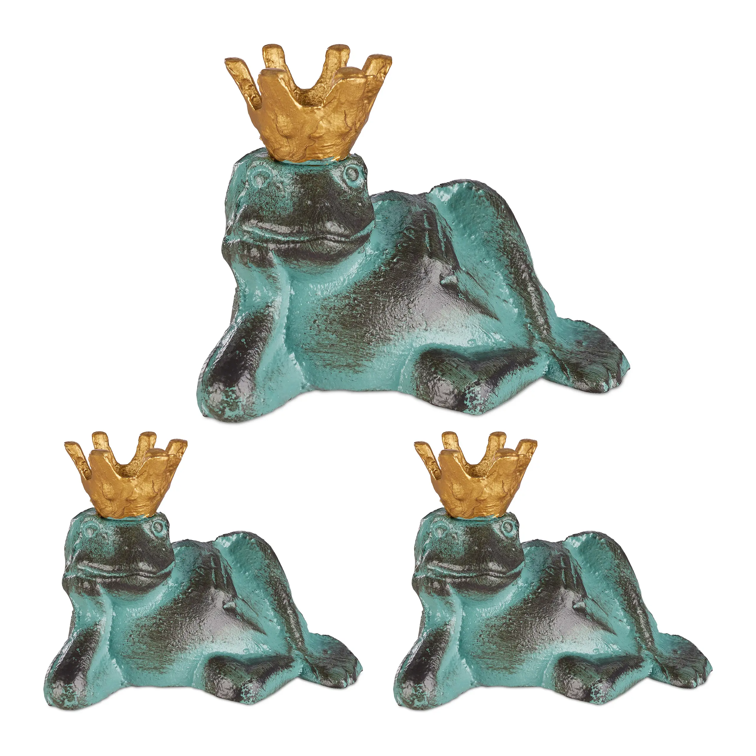 3 x Gartenfigur Froschk枚nig M