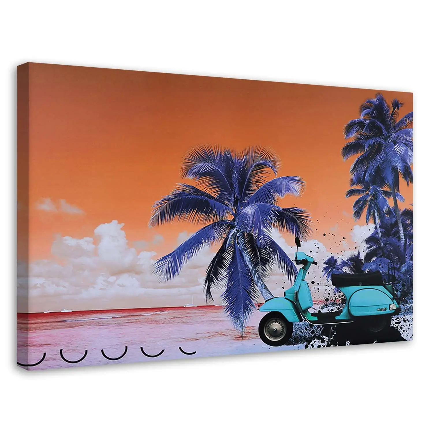 Orange Vespa Wandbild Landschaft Palmen