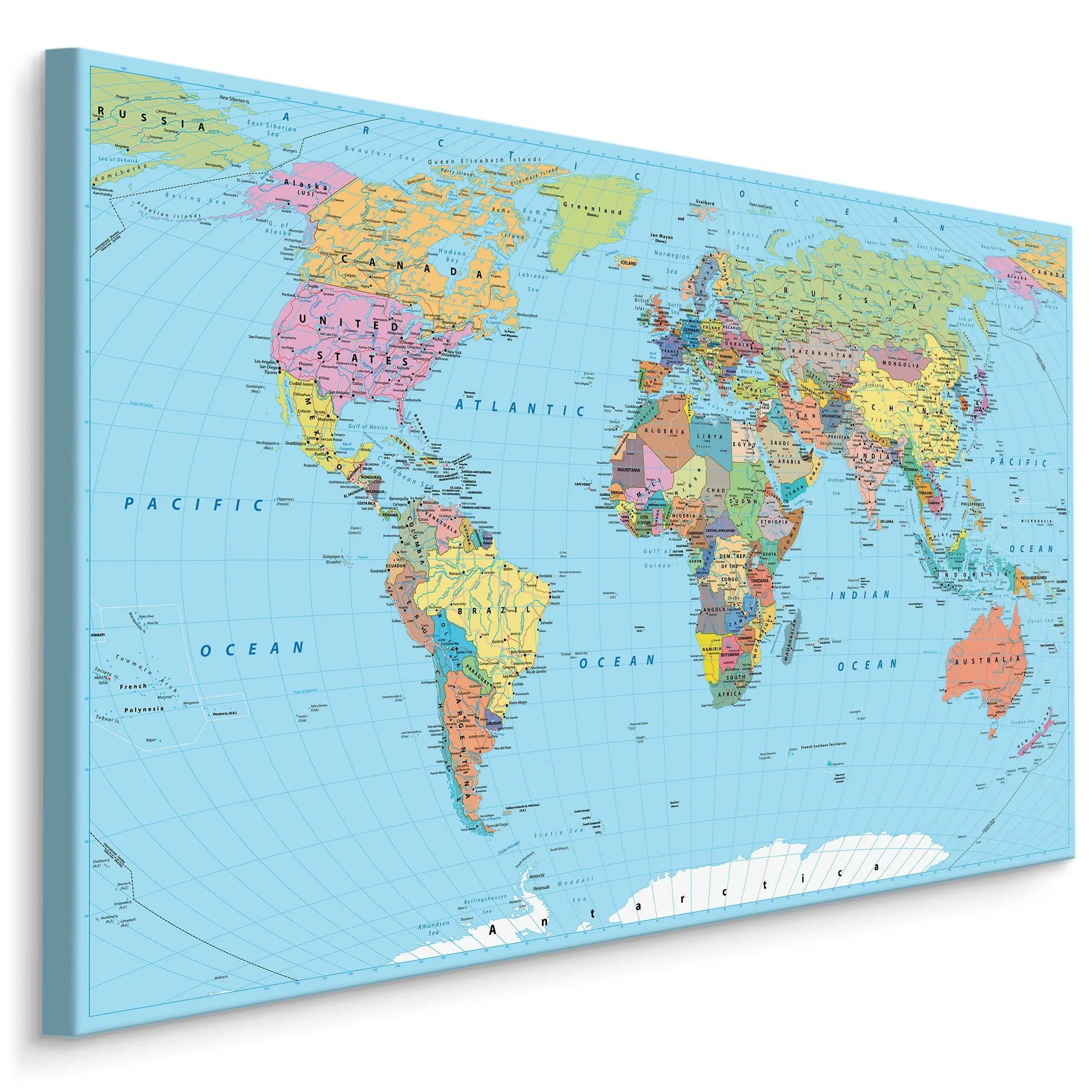 Leinwandbild bunte politische Weltkarte