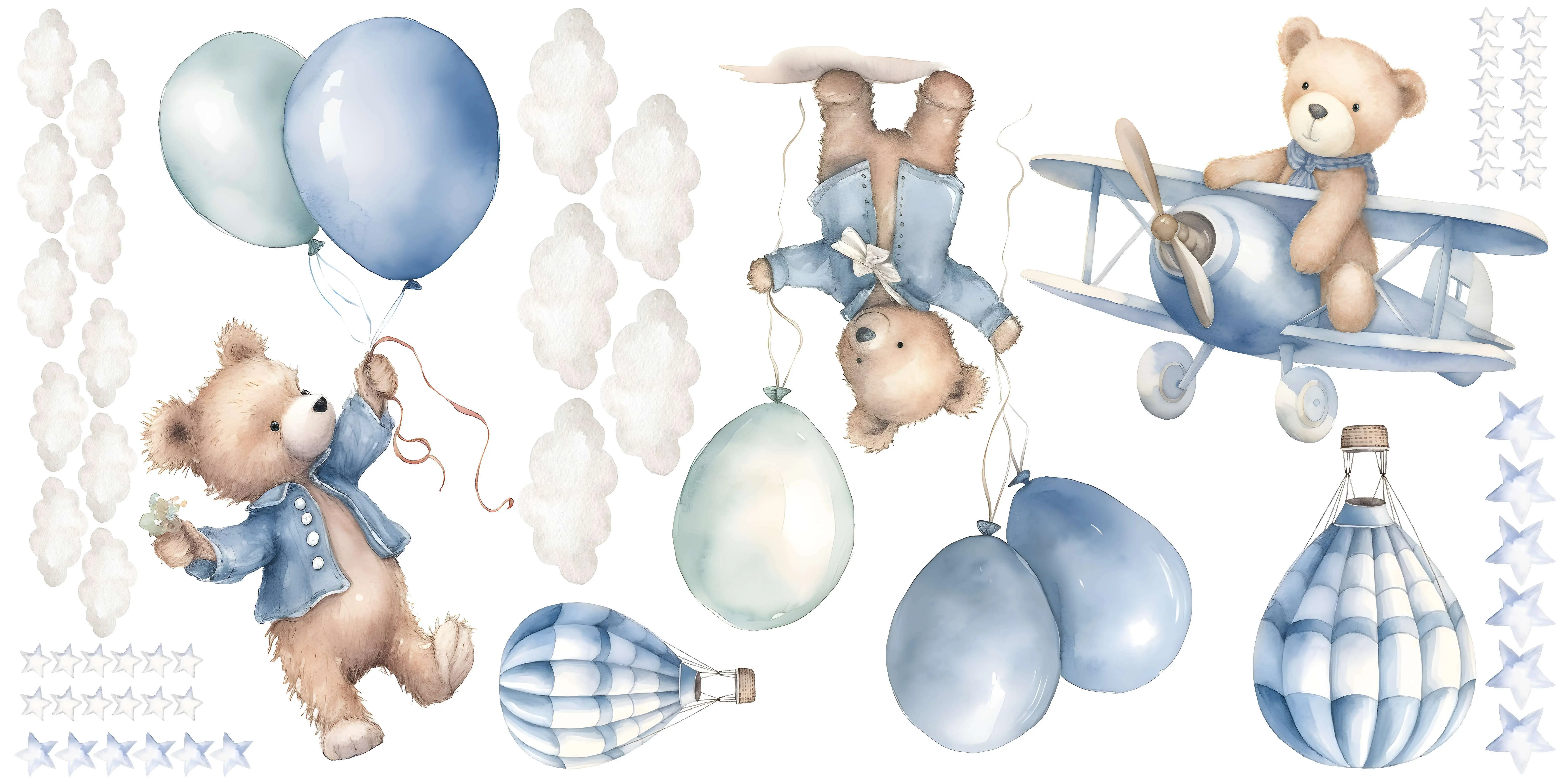Teddyb盲ren Wolken Ballons Wandsticker