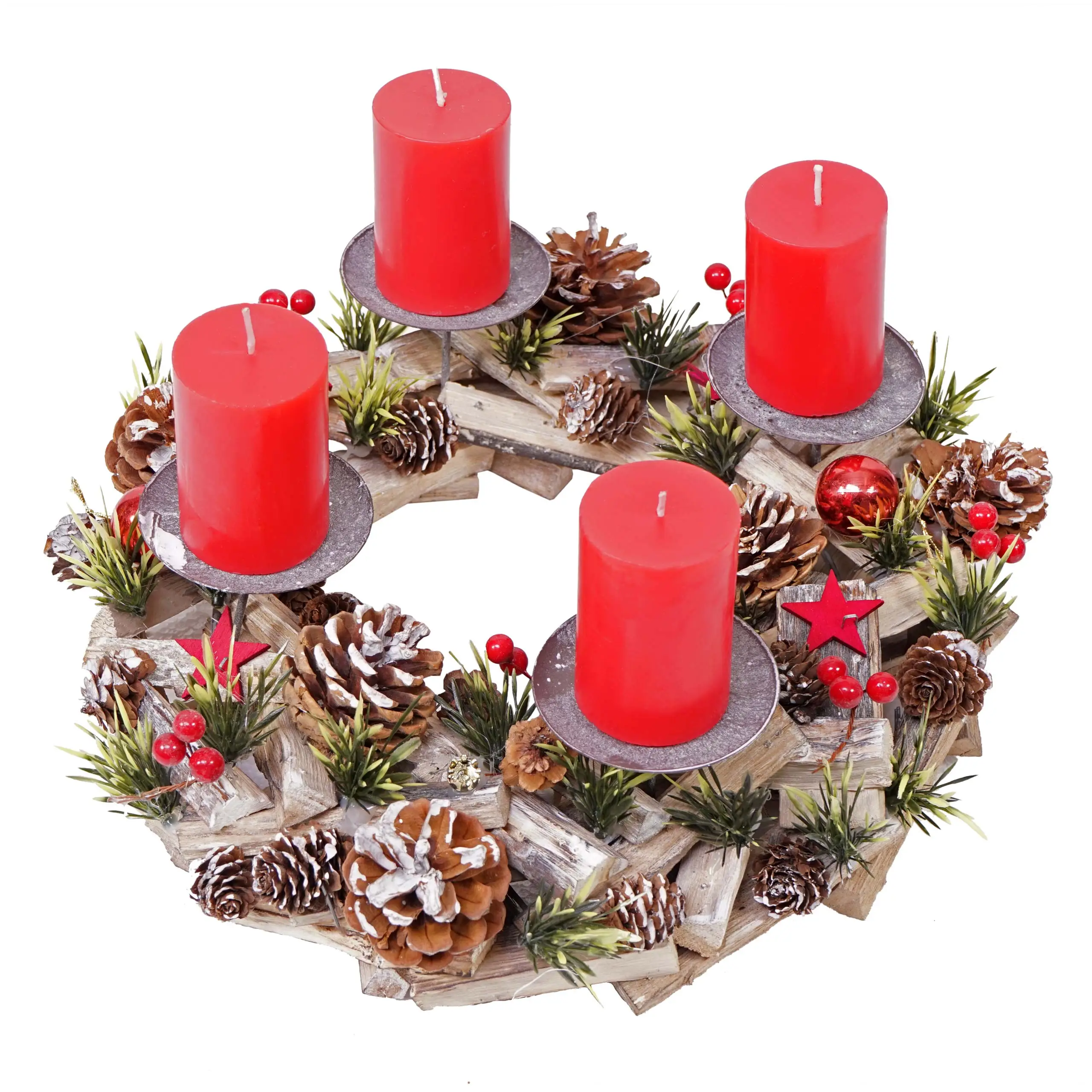 Adventskranz HWC-H50 Holz mit Kerzen rot