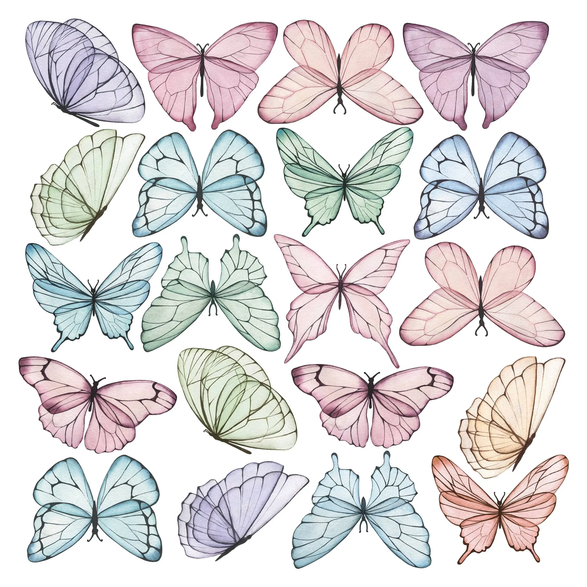 Set Schmetterlinge Pastell Aquarell