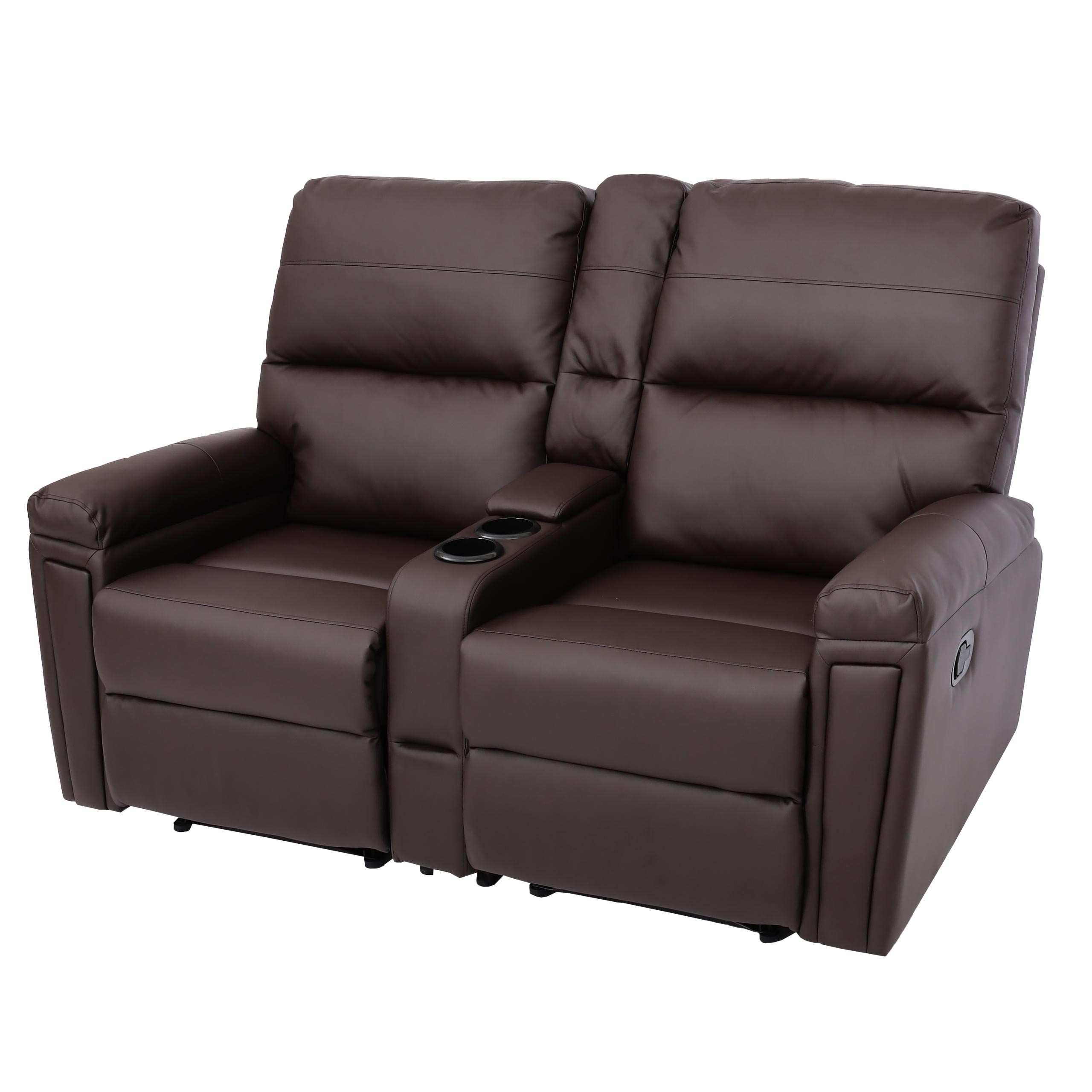 2er Kinosessel HWC-H29, Relaxsessel Fernsehsessel Zweisitzer Sofa, Fach  Getränkehalter Soft Touch Kunstleder ~ braun