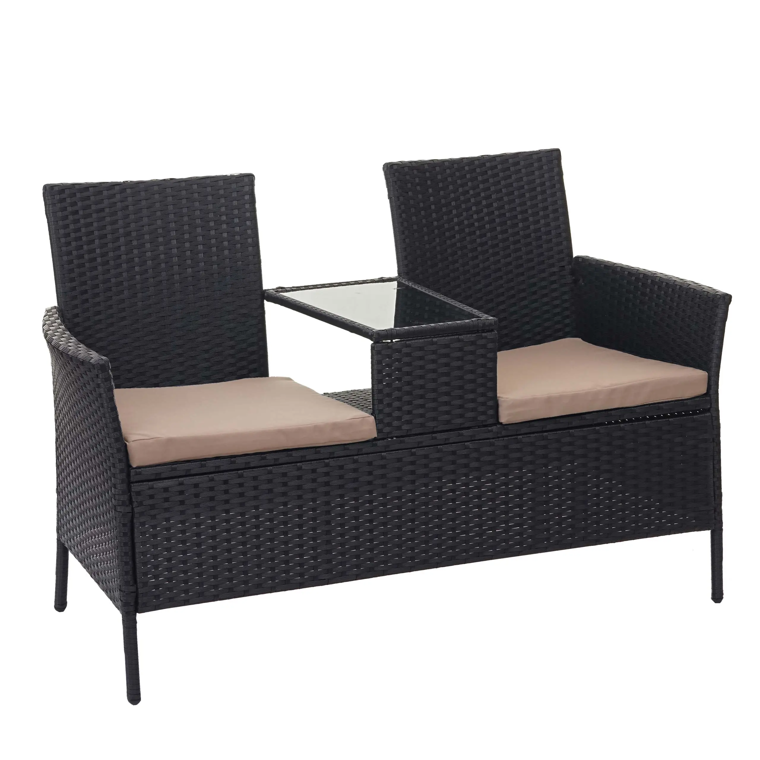 Sitzbank mit Poly-Rattan HWC-E24 Tisch