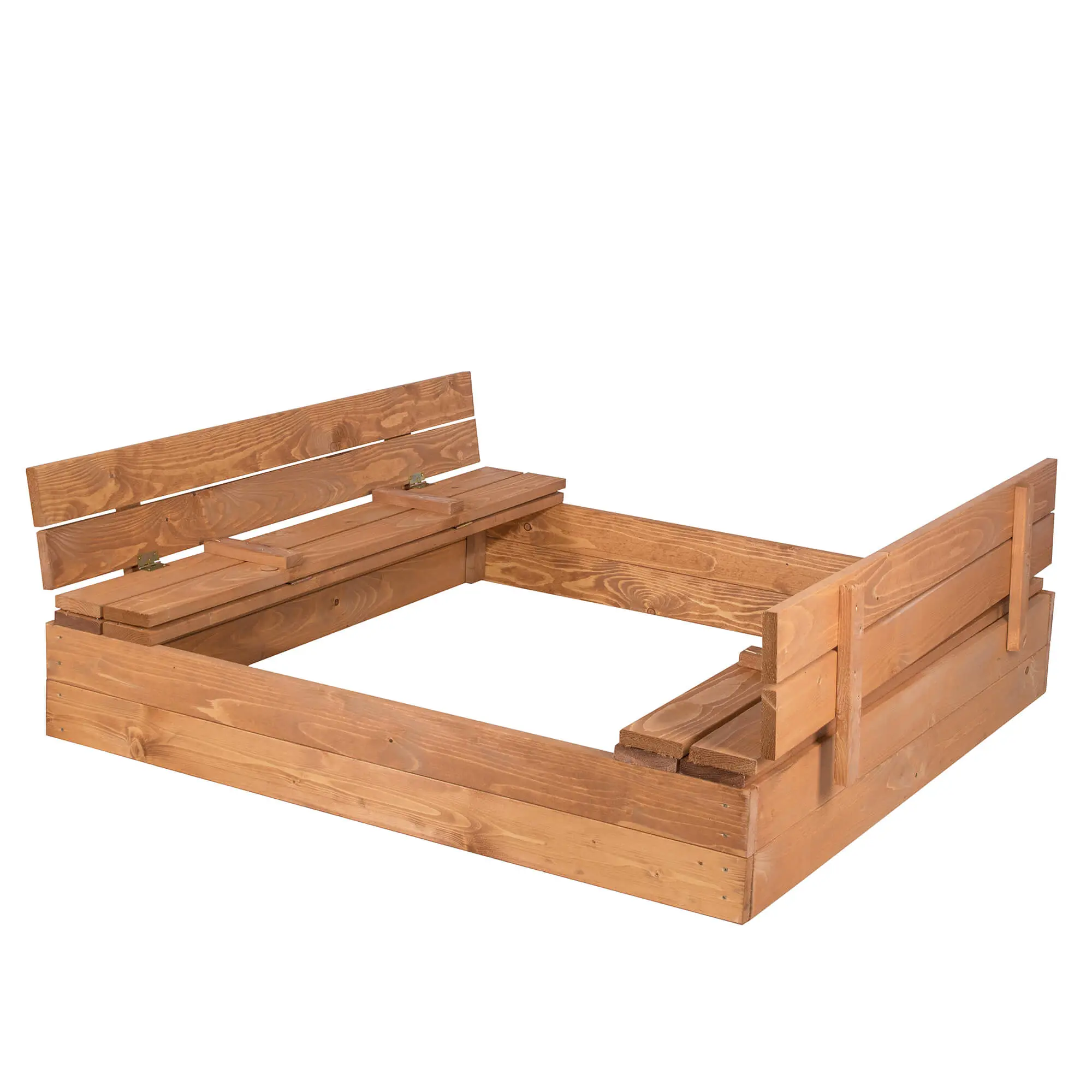 Holz-Sandkasten 120x120cm Bank mit