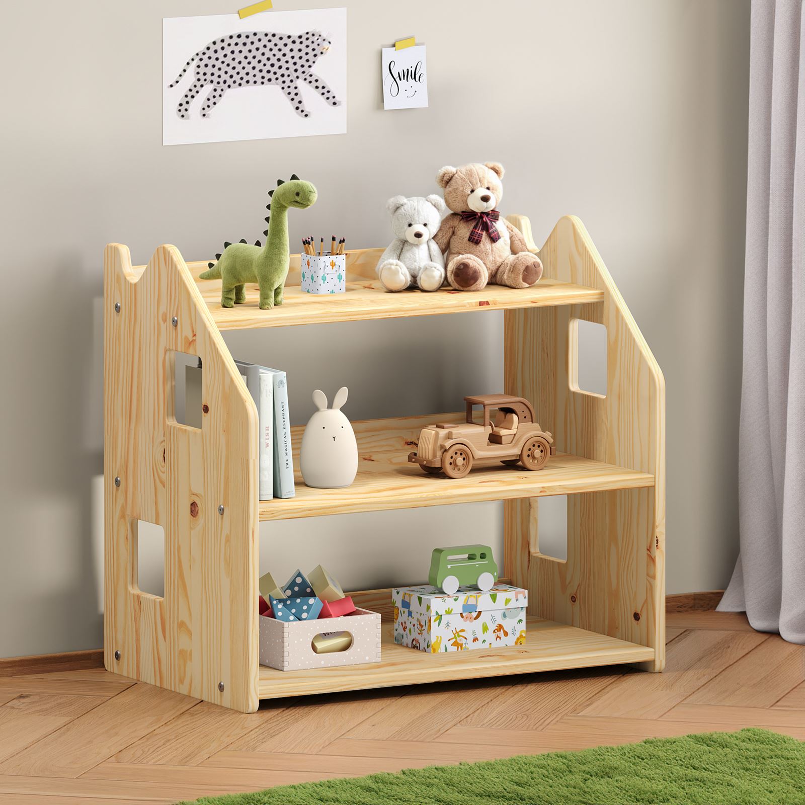 IDIMEX Kinderregal Yasmin Weiß - 3 Ablagen, Massivholz Kiefer, Montessori Regal Für Spielzeug & Bücher