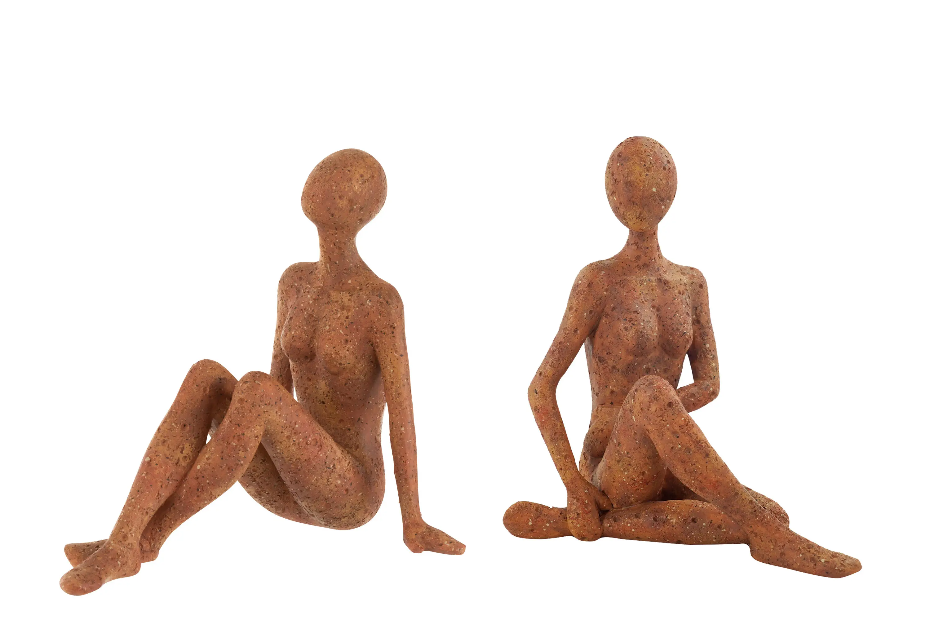 2tlg Sitzende Frauenk枚rper in Terracotta