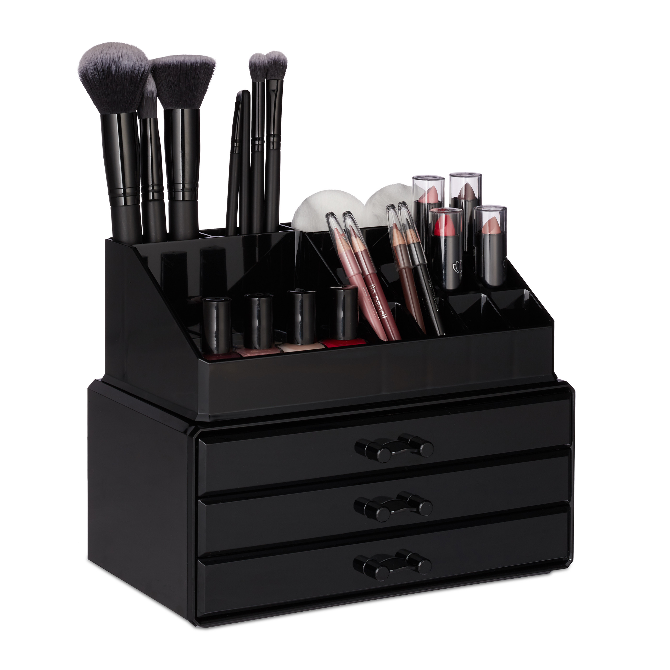 MIUOPUR Stapelbarer Make-up-Organizer Mit Schubladen – Schwarz, Aus PET, Für Kosmetik & Hautpflege