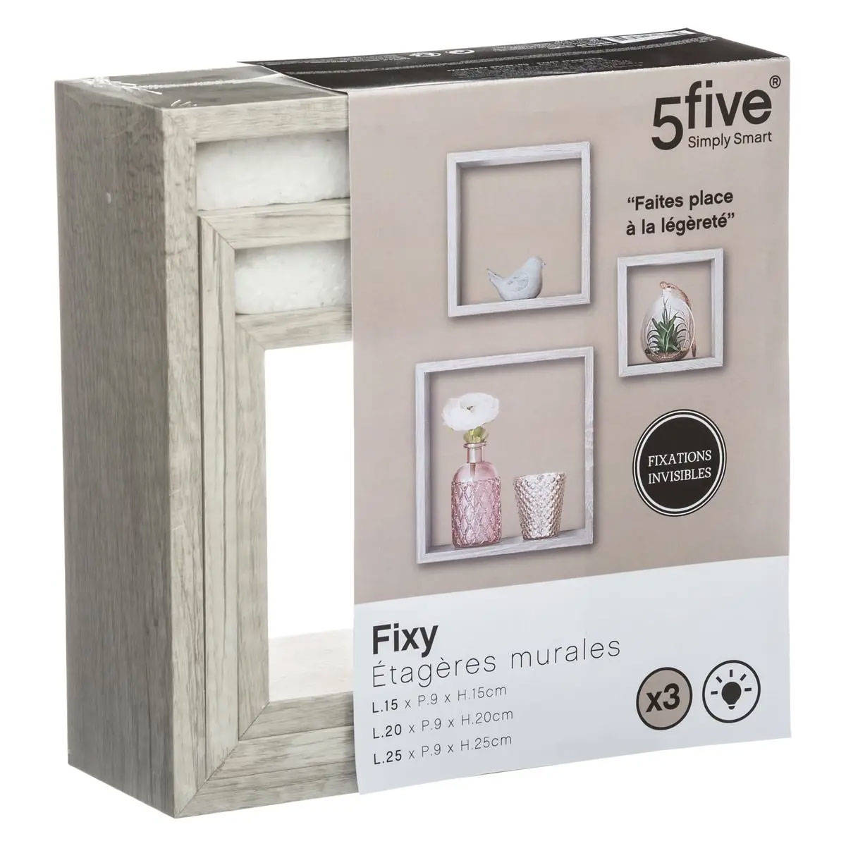 Ensemble de 3 étagères murales décoratives cubiques, coloris chêne gris