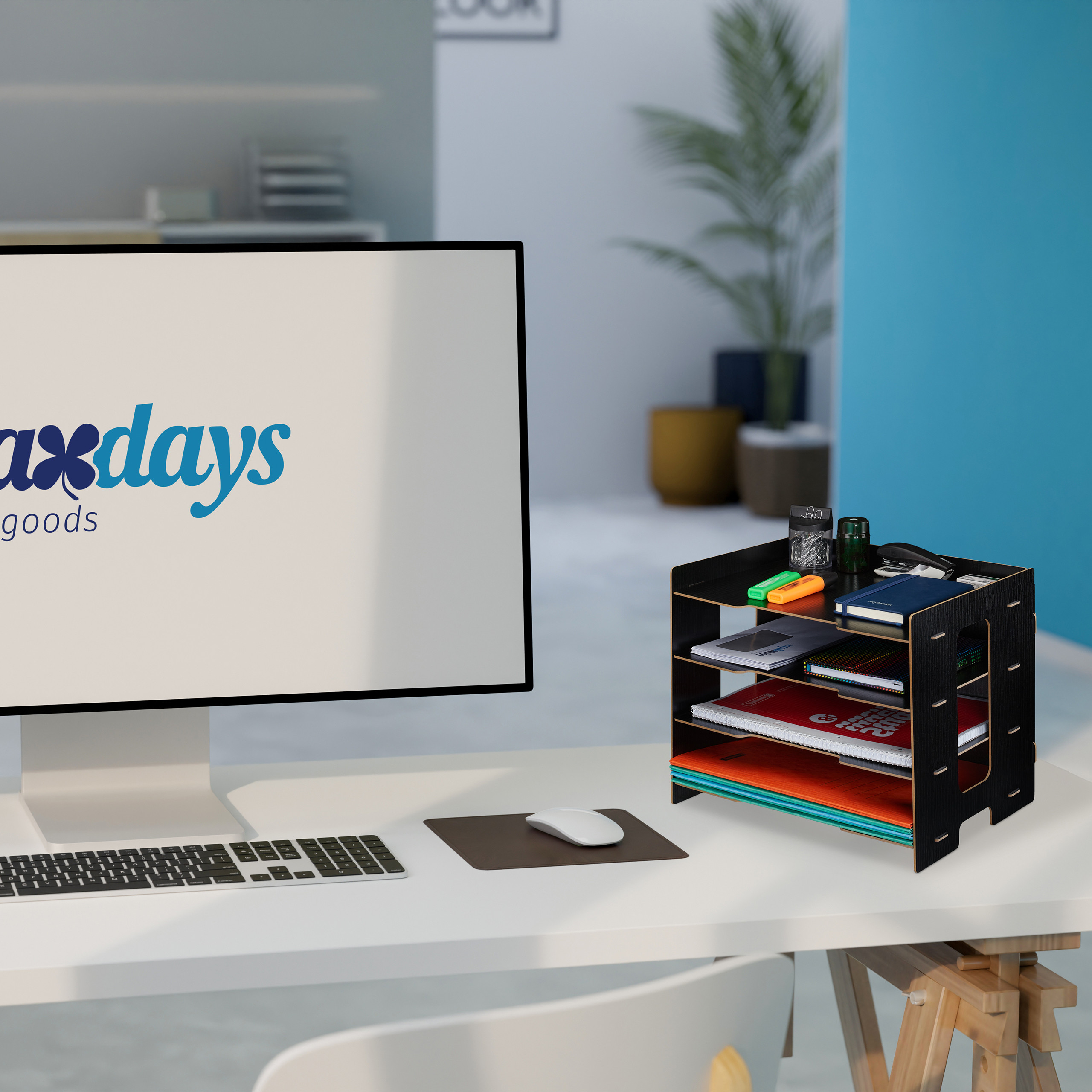 Corbeille à Documents Relaxdays - 4 Compartiments Noir Pour Bureau, Format A4 - Organiseur De Bureau