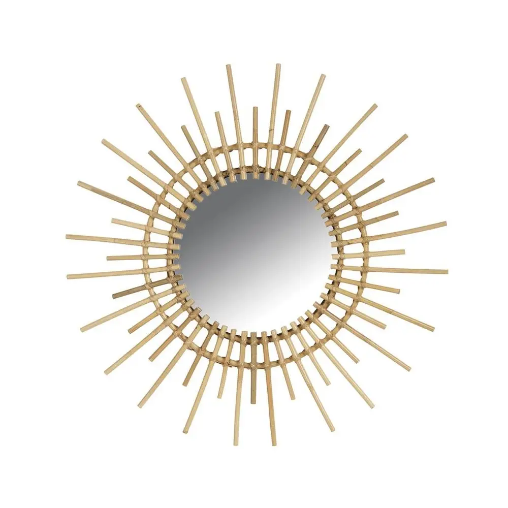Sonnenf枚rmiger Retro-Spiegel aus Rattan