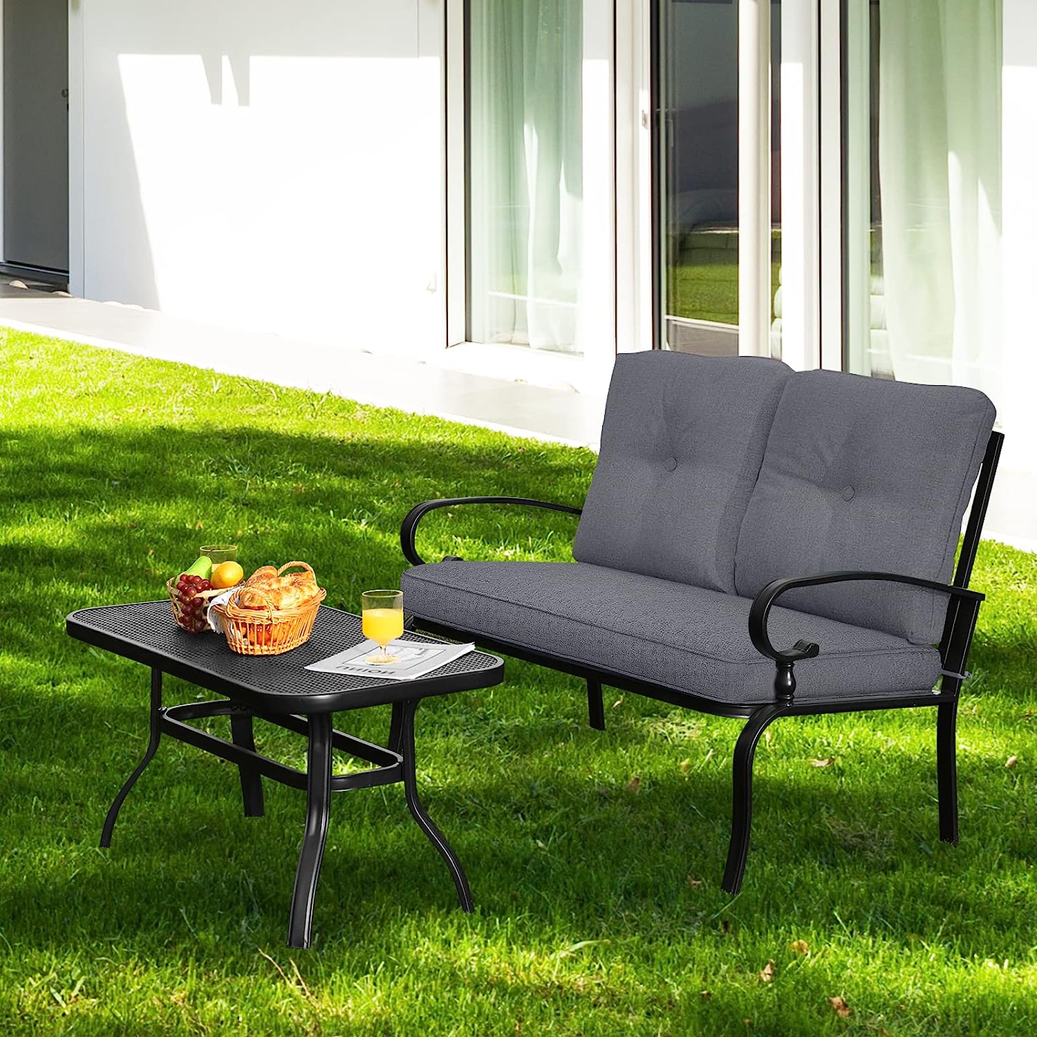 Black metal patio loveseat sales