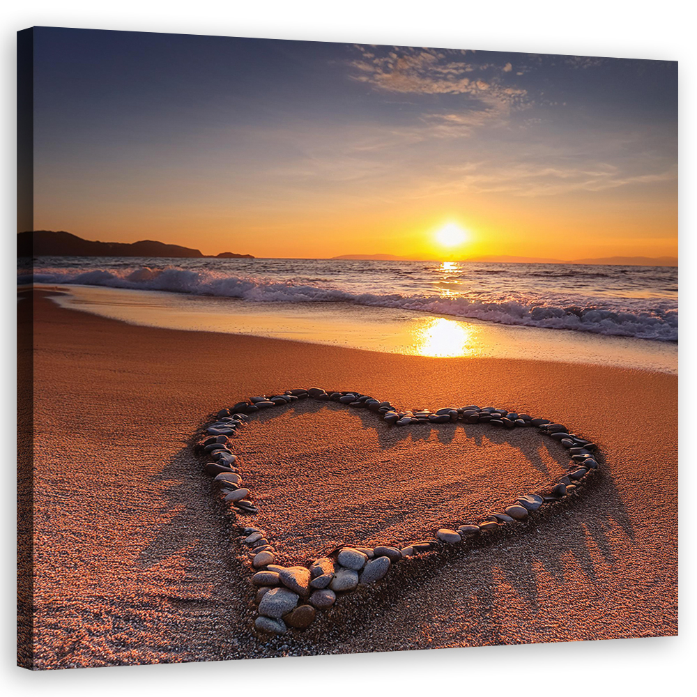 Tableau Toile Coucher De Soleil Couple Coeurs - 40x50 Cm, Décoration Murale Chambre Salon, Style Moderne