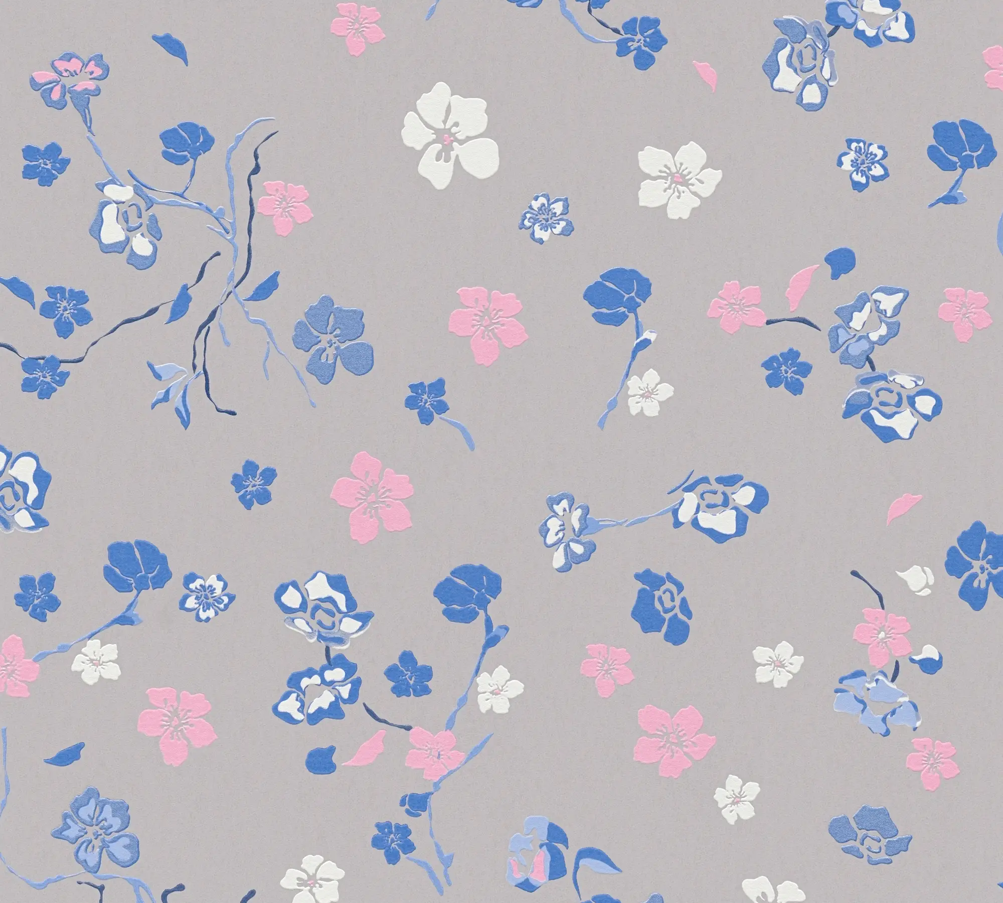 Vliestapete Floral Grau Blau Wei脽 Rosa