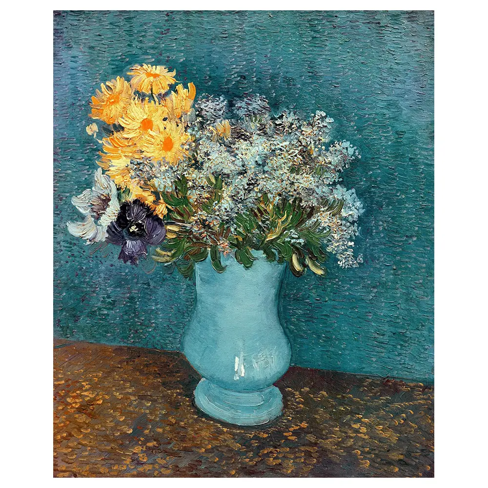 Blumen Vase in Blauer Leinwandbild