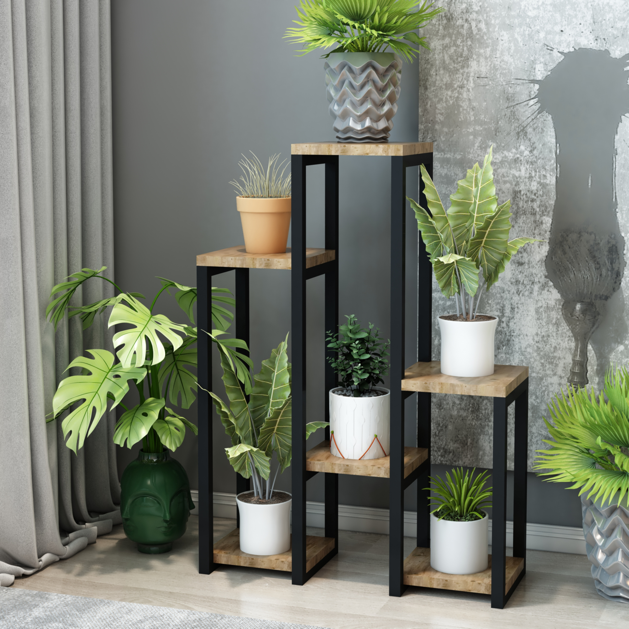 Étagère à Plantes Relaxdays 5 Niveaux Escalier - Noir 117x43x22 Cm