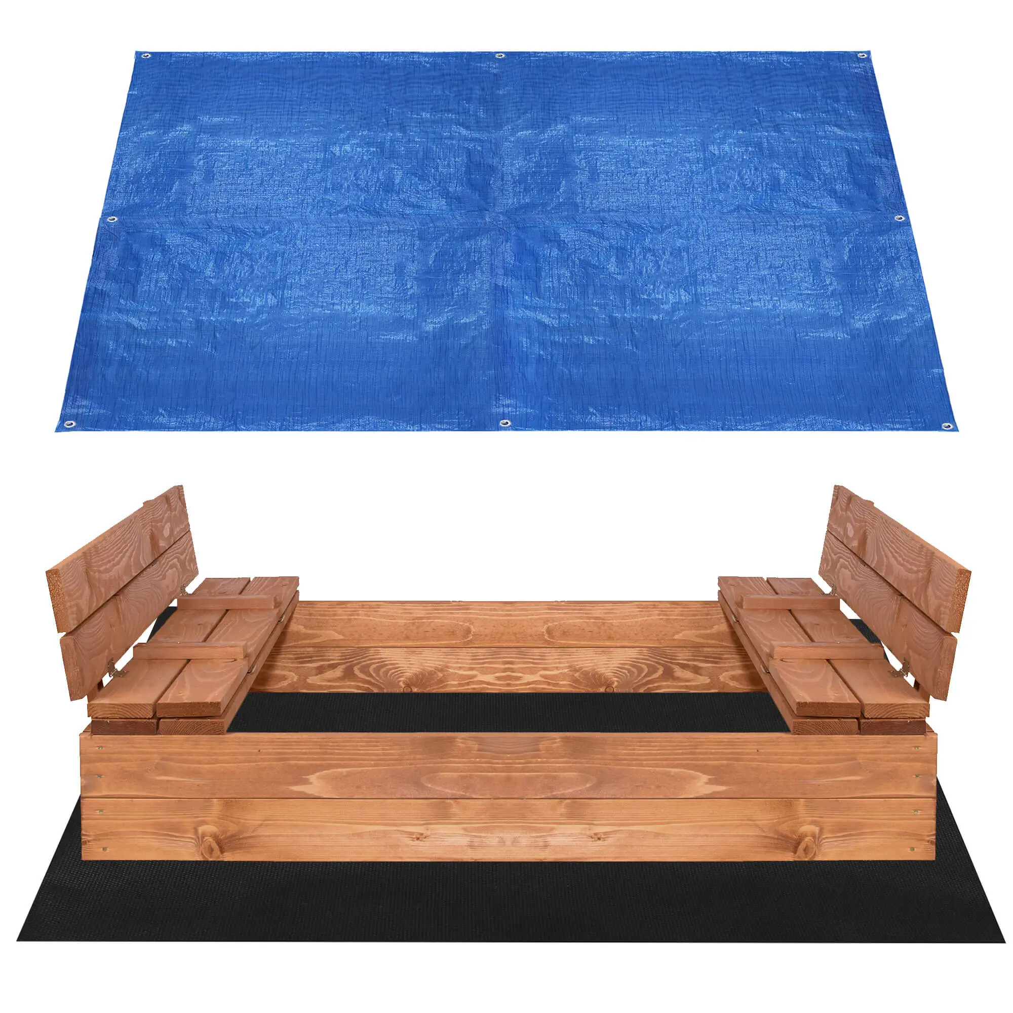 Holz-Sandkasten mit Sitzb盲nken 120x120cm