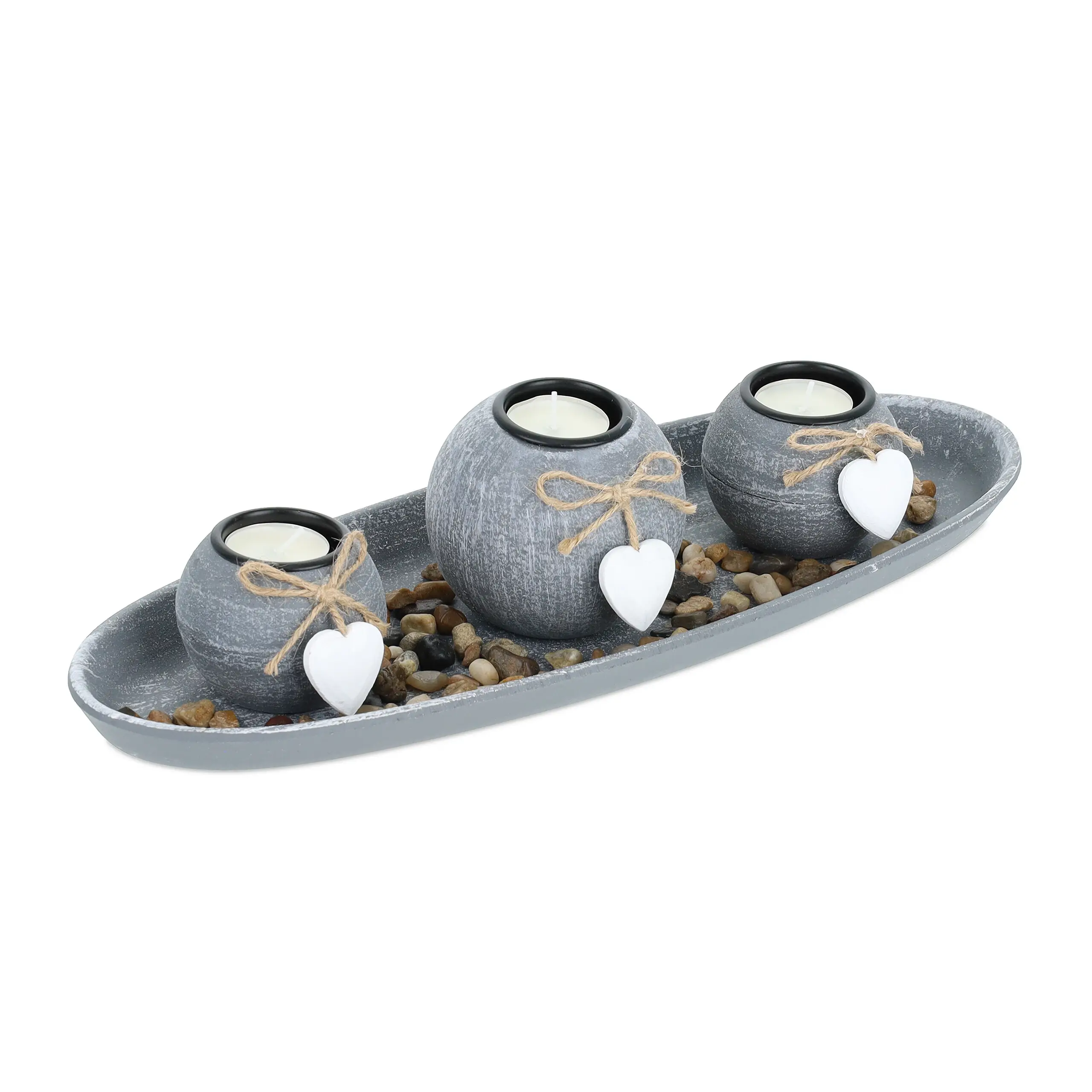 Teelichthalter mit Tablett & Dekosteinen