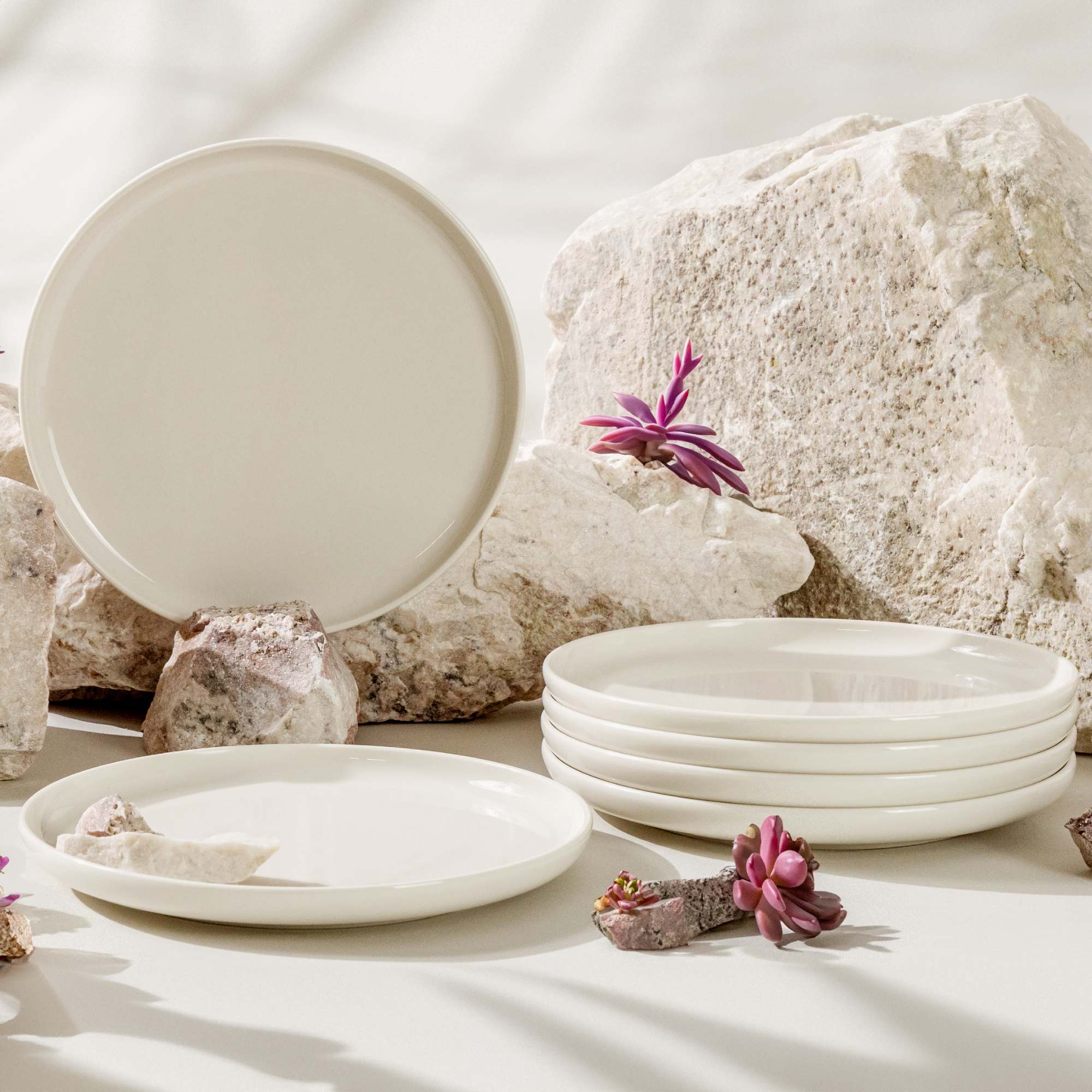 6er Set Frühstücksteller Aus Porzellan - Moderne Kuchenteller 20cm Creme