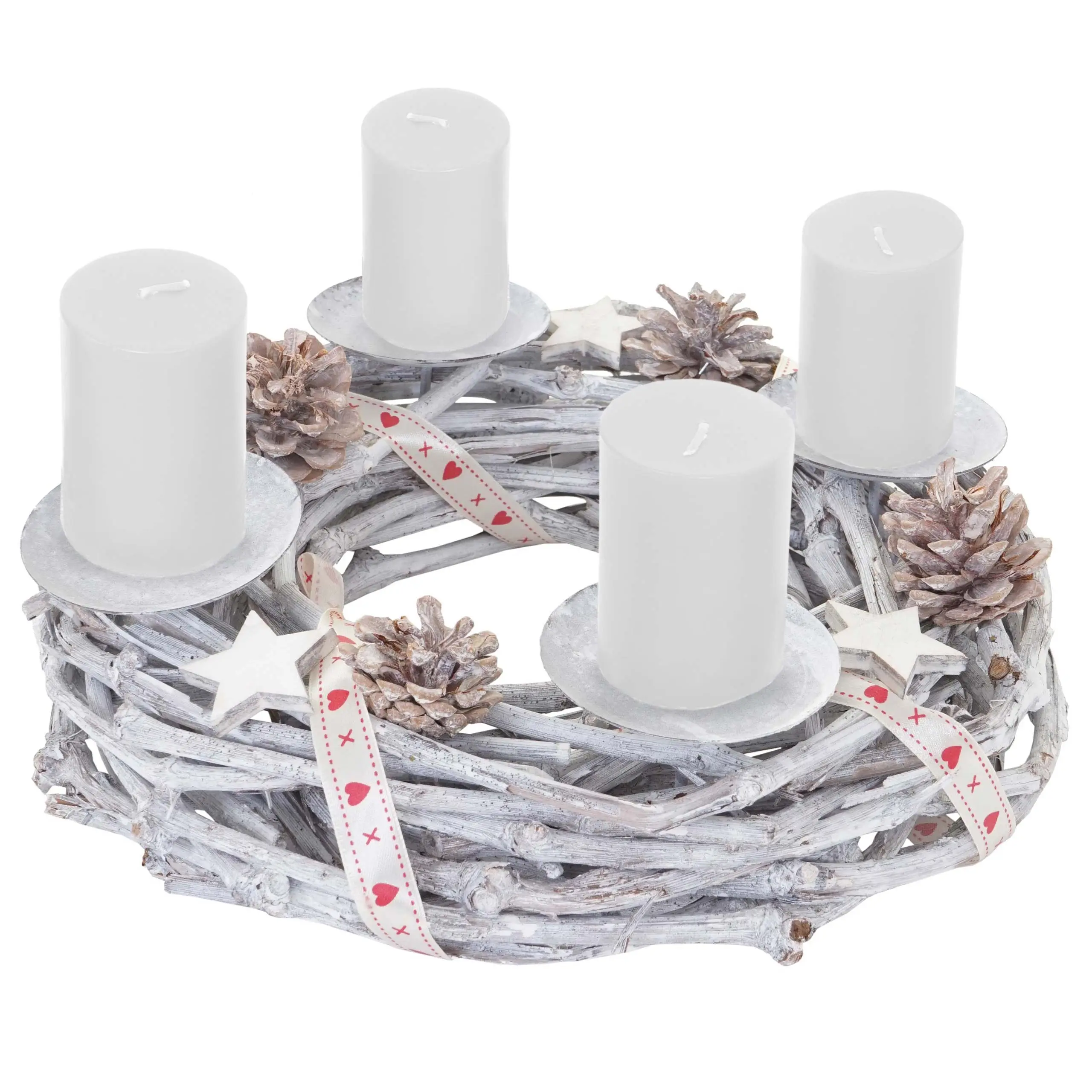 Adventskranz 脴 mit Holz 30cm wei脽 Kerzen