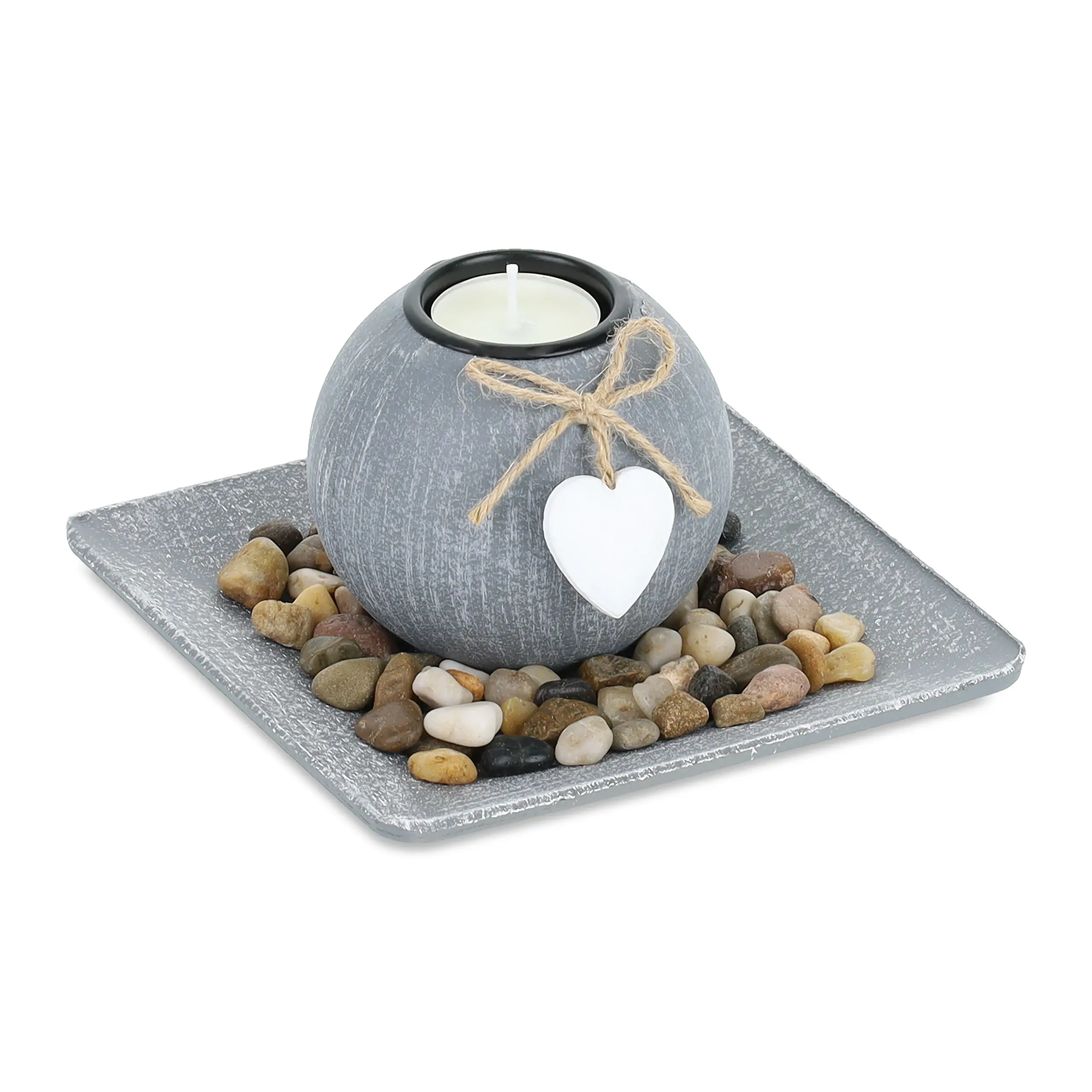 Teelichthalter mit Tablett & Steinen